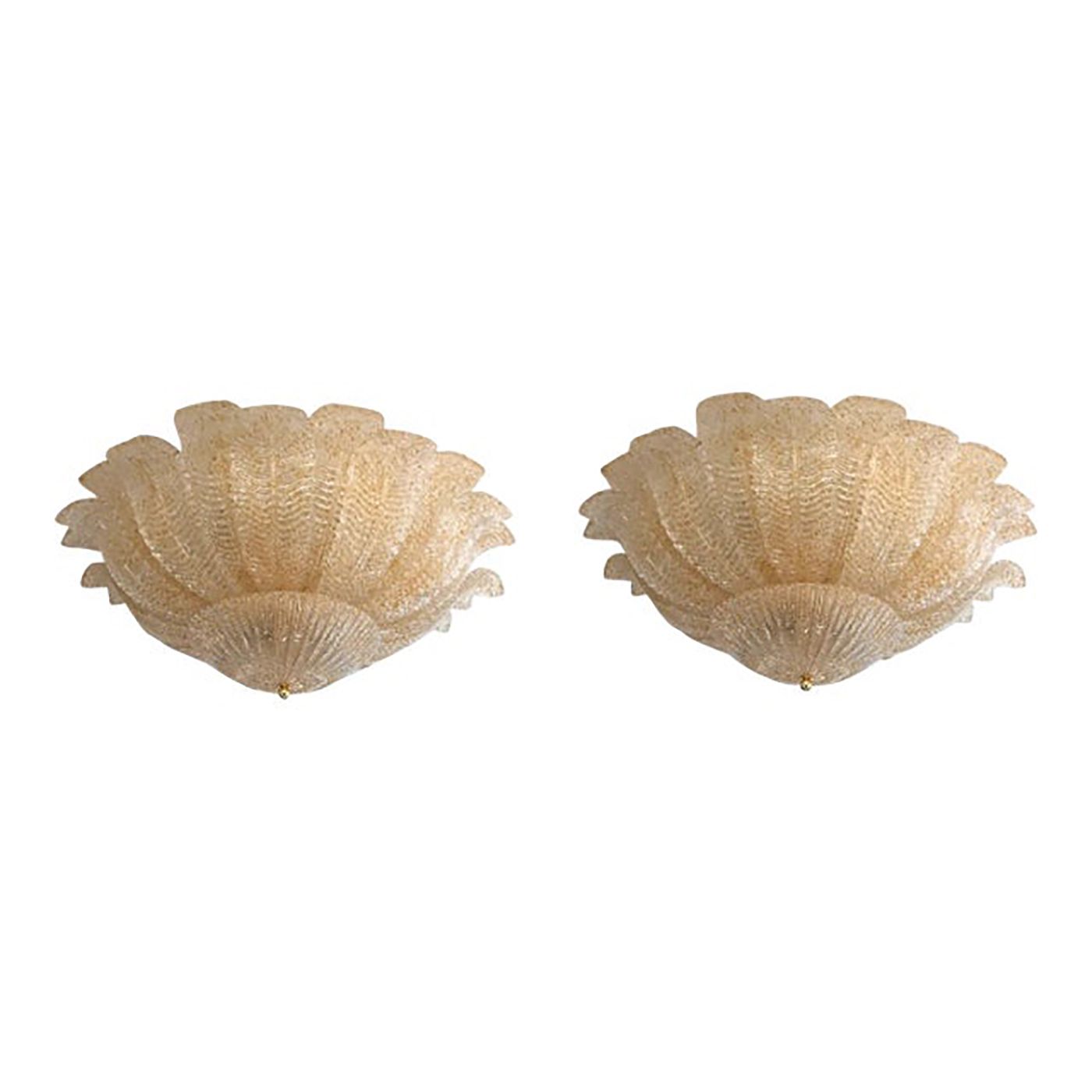 Murano Style Glass Sputnik Chandelier Flush Mounts, Mazzega Style   A Pair