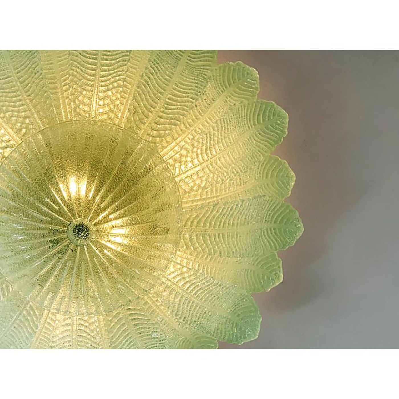 Lot Of 2 Mid Century Modern Style Venetian Green “Leafs” Murano Style Glass Flush Mount photo Lighting