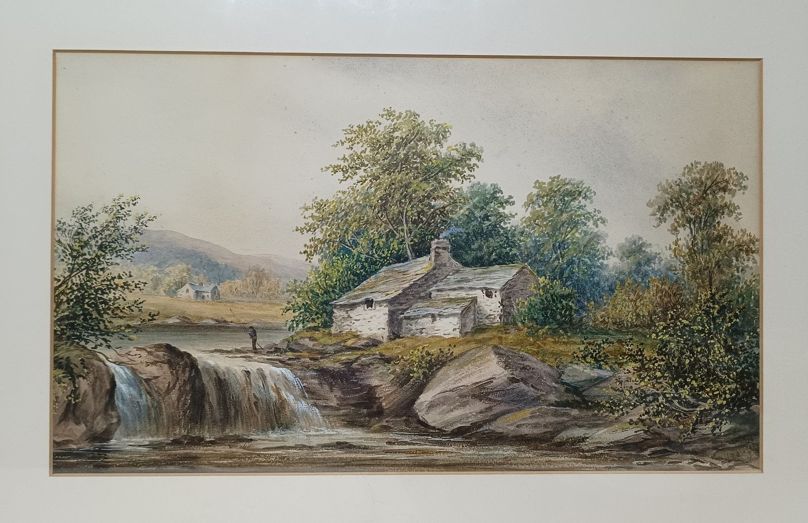 photo furniture Antique Watercolour Painting Highland River Cottage Landscape British Signed L.Lewis.
