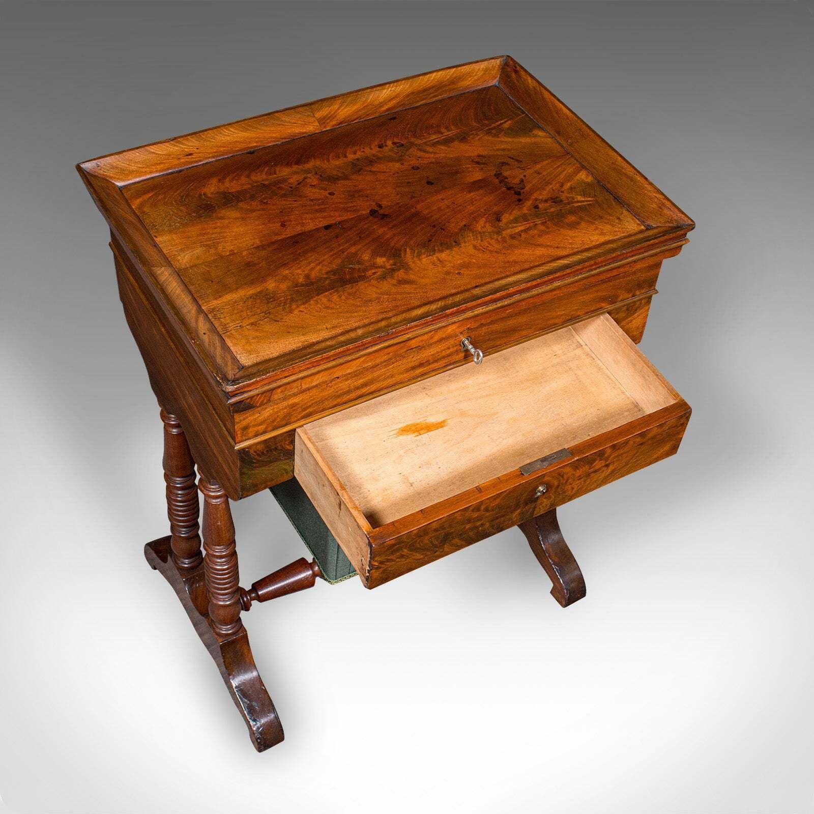 Antique Ladies Work Box, English, Flame, Sewing, Haberdashery Table, Victorian photo buy