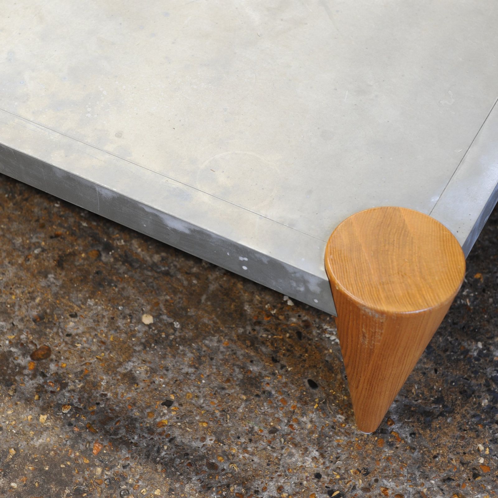 photo for sale Zinc Square Coffee Table With Turned Oak Legs By Conran, 1980s