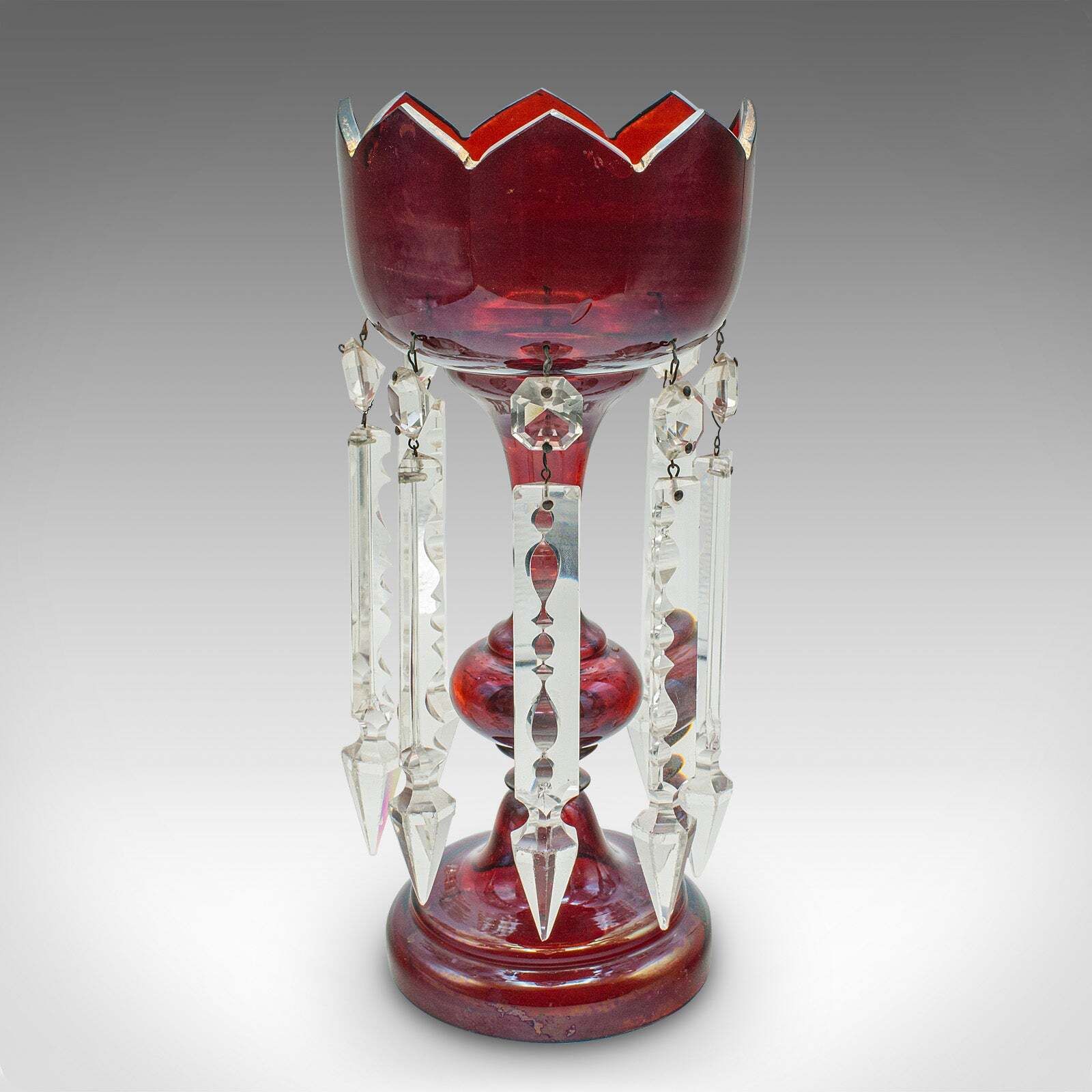 Pair Of Antique Cranberry Lustres, English, Glass, Candle Lamp, Victorian, 1900 photo 1295.0