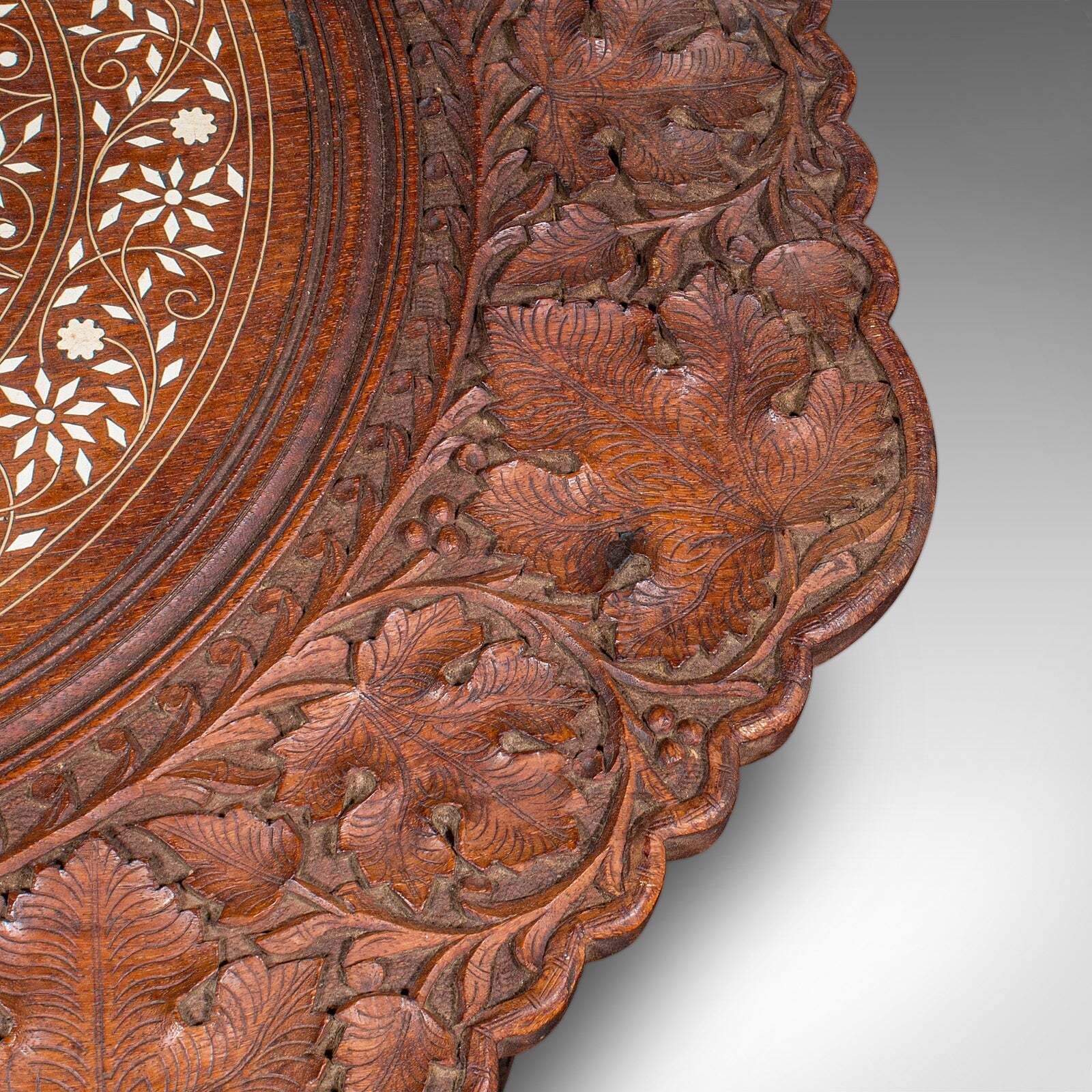 Vintage Campaign Tea Table, Burmese, Carved Teak, Display, Lamp, Art Deco, 1940 photo buy