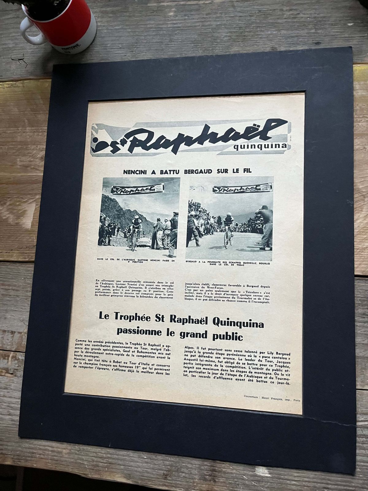 Vintage St Raphael Advertising Print  Cycling Trophy France, 1950's photo furniture