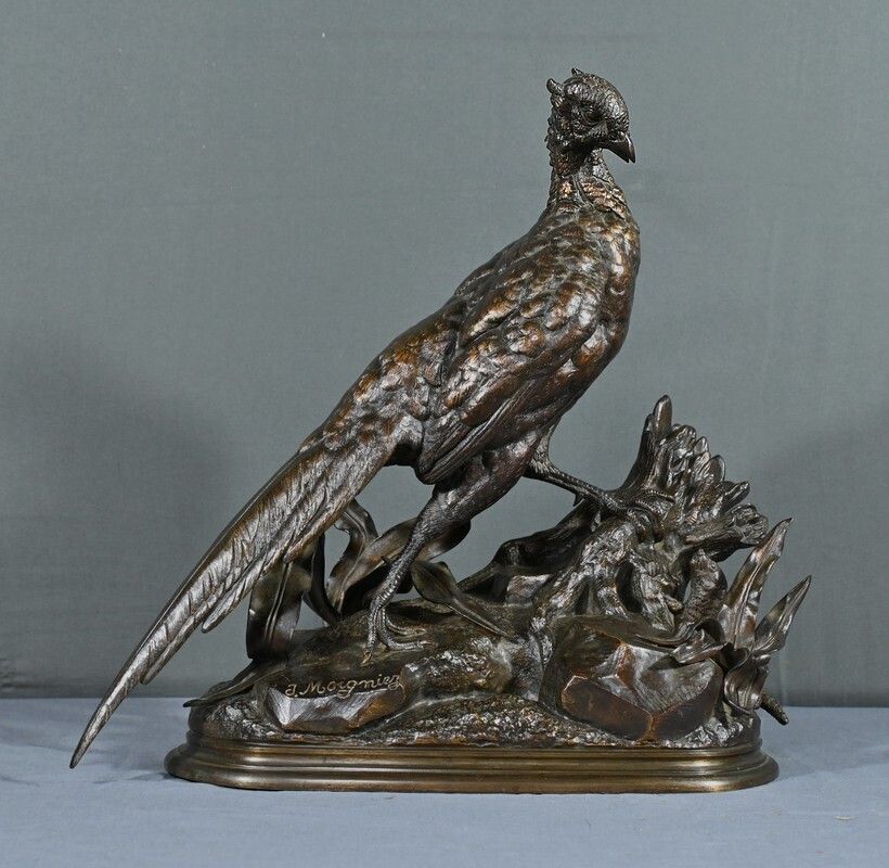 Bronze "The Pheasant And The Belet" By J. Moigniez   End Of 19th