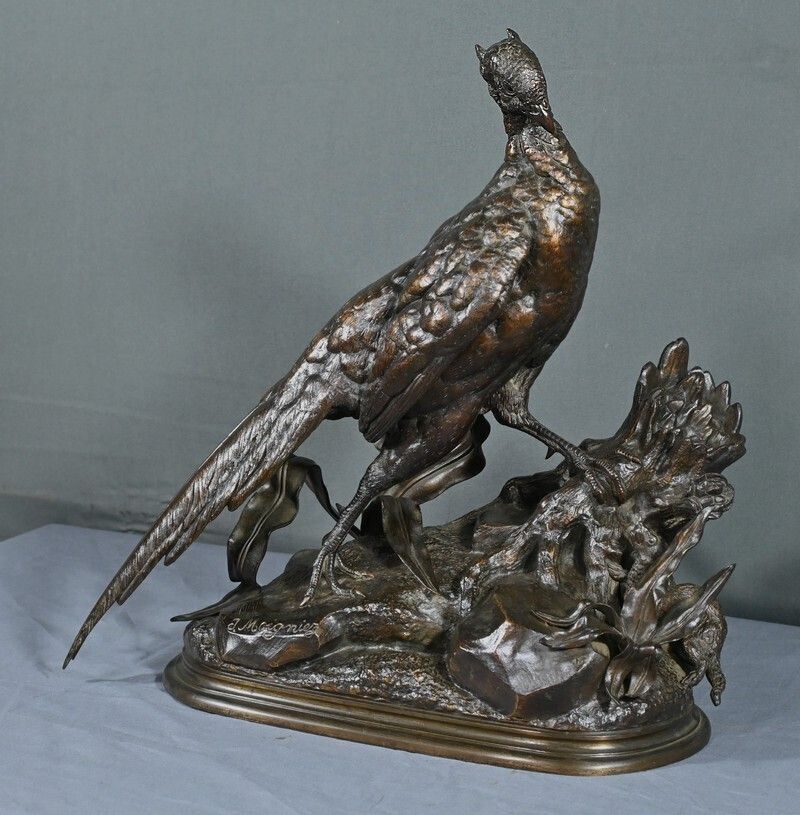 Bronze "The Pheasant And The Belet" By J. Moigniez   End Of 19th photo furniture