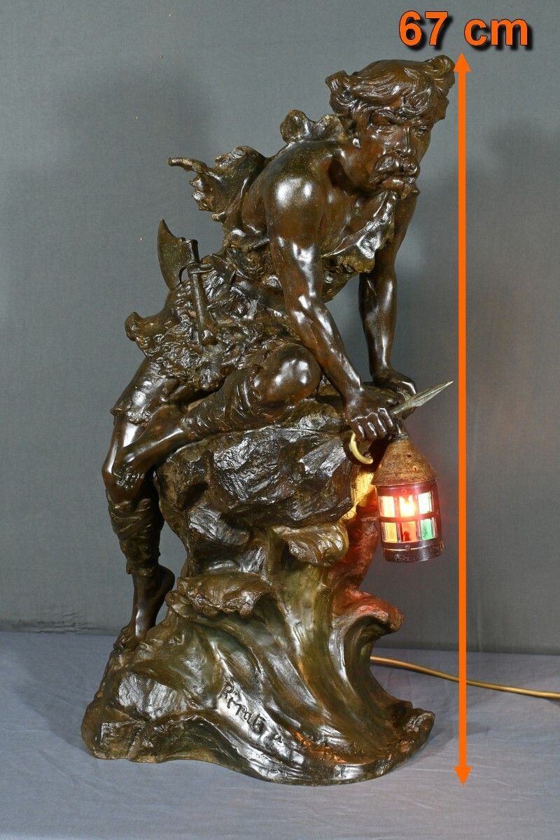 Important Regulates Mounted In "Pirate On The Lookout" Lamp, A. Foretay   Early Twentieth photo furniture