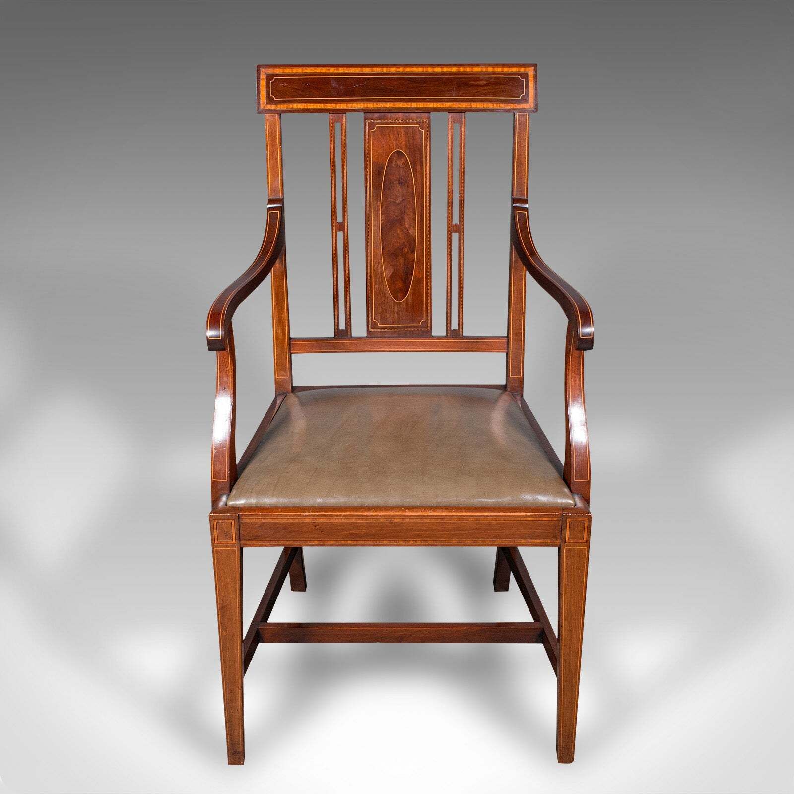 Antique Morning Room Side Chair, English Walnut Elbow Seat, Shoolbred, Edwardian photo furniture