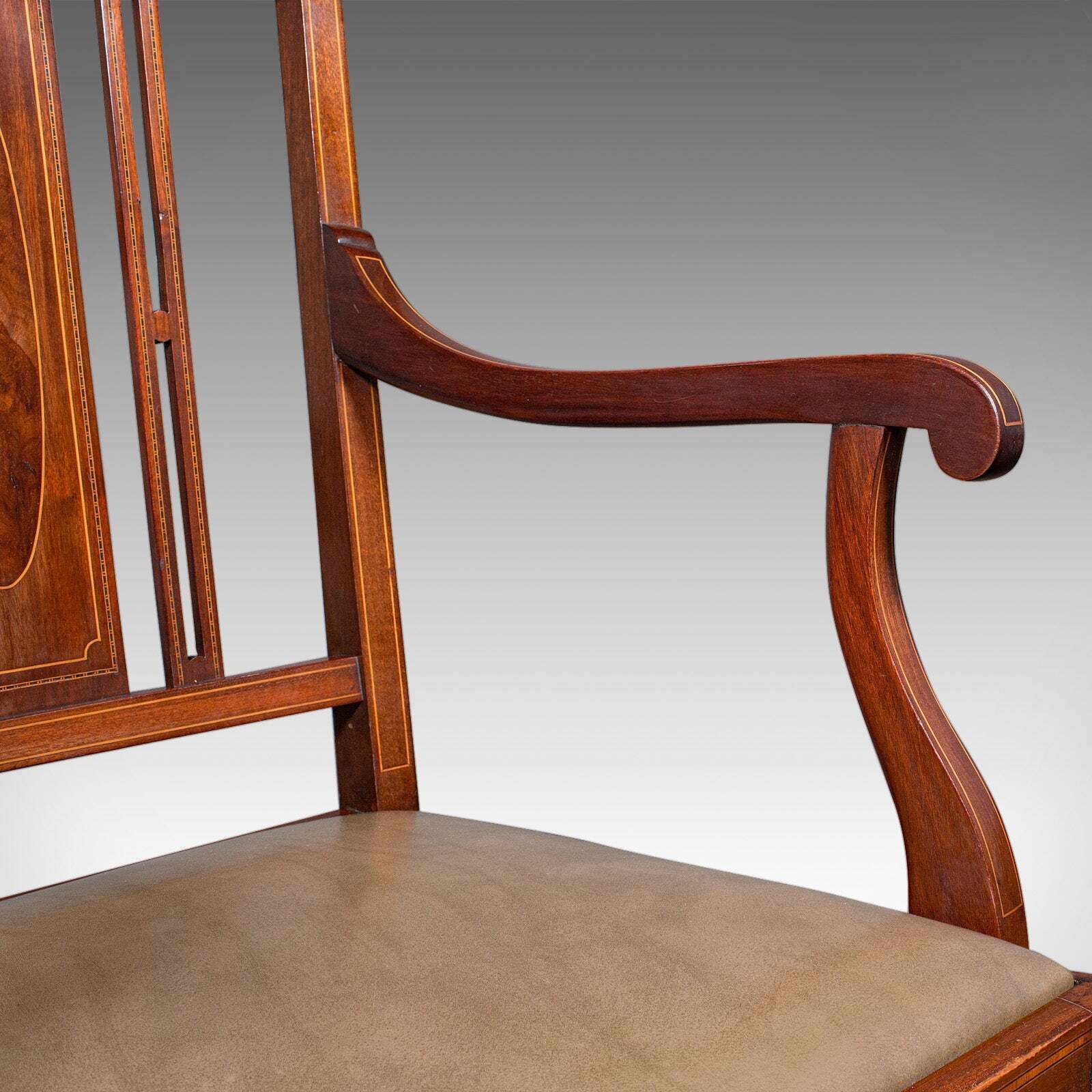 photo for sale Antique Morning Room Side Chair, English Walnut Elbow Seat, Shoolbred, Edwardian