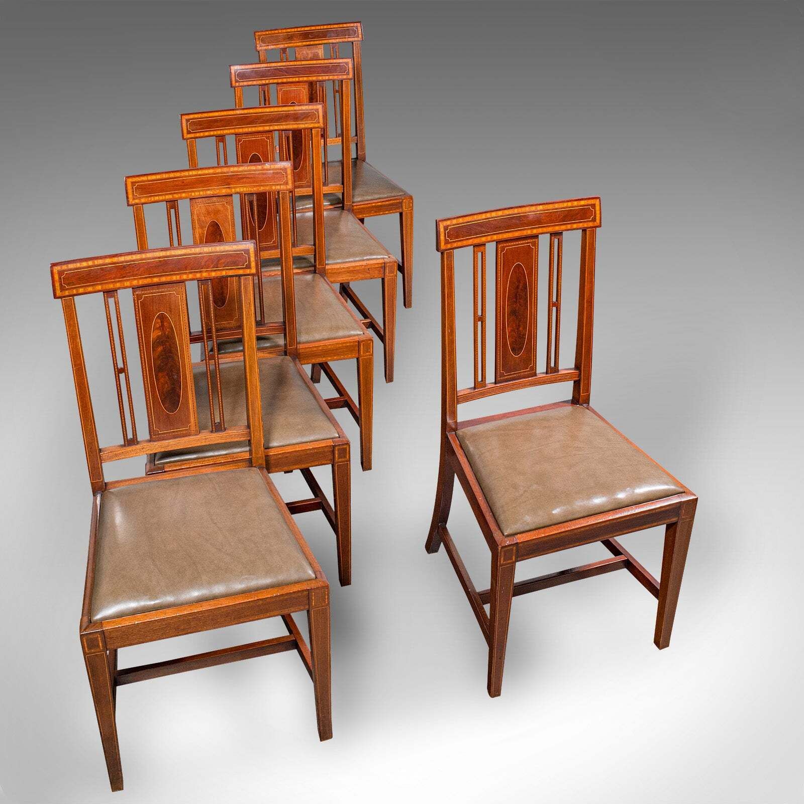 Set Of 6 Antique Dining Room Chairs, English Walnut, Suite, Shoolbred, Edwardian photo Furniture