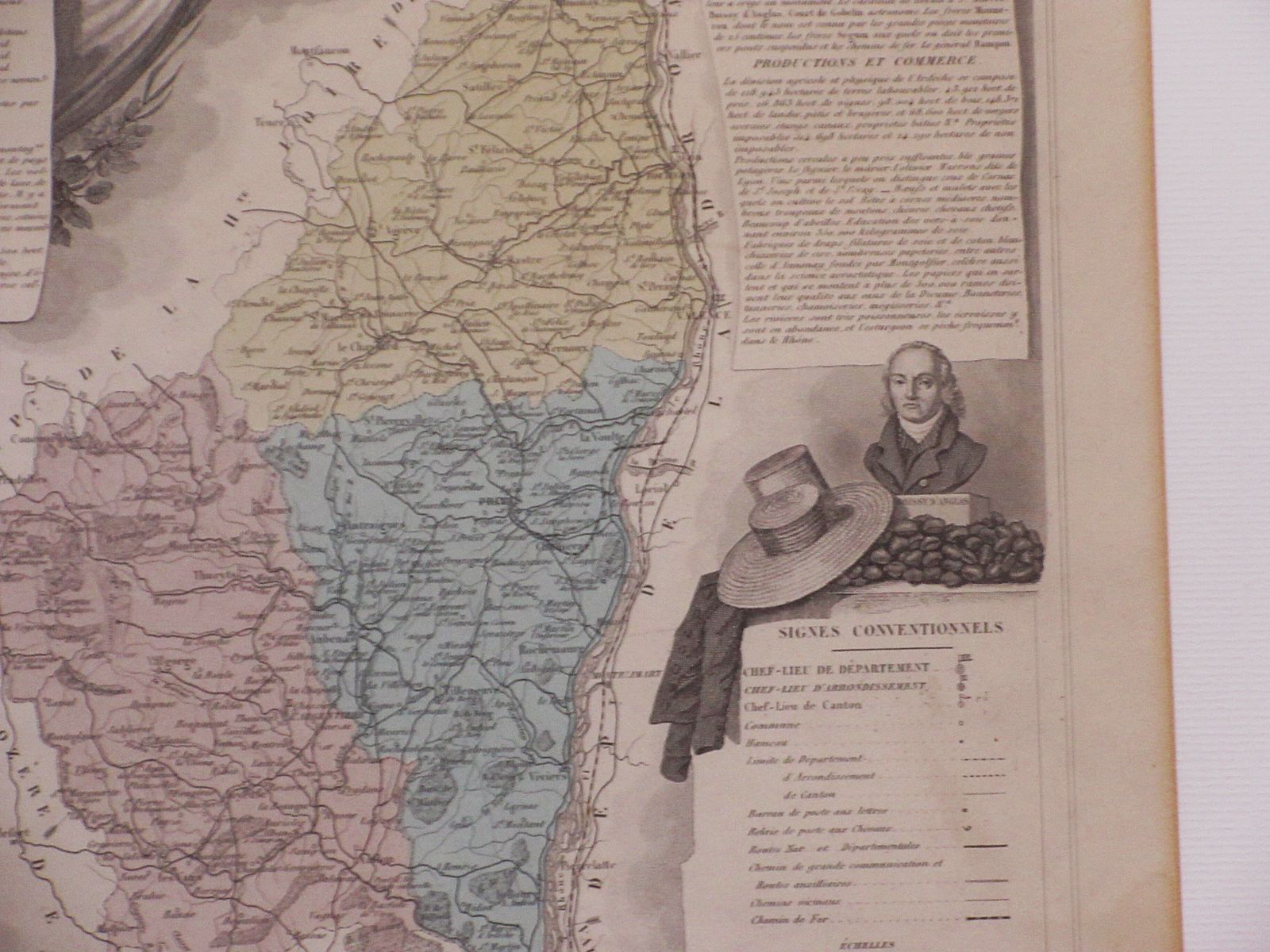 Framed Antique Map 'Département De L' Ardeche' France By Victor Levasseur C1866 photo for sale