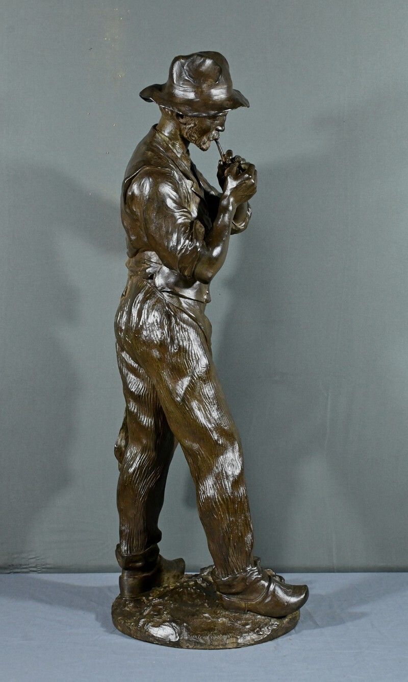 Art Important Bronze “The Man With The Pipe” Signed M. Constant Favre – Late 19th Century photo