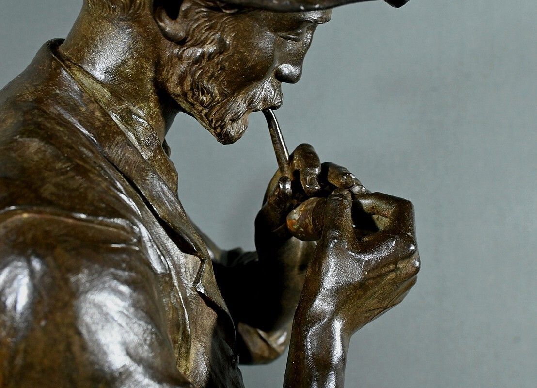 3990.0 Important Bronze “The Man With The Pipe” Signed M. Constant Favre – Late 19th Century photo