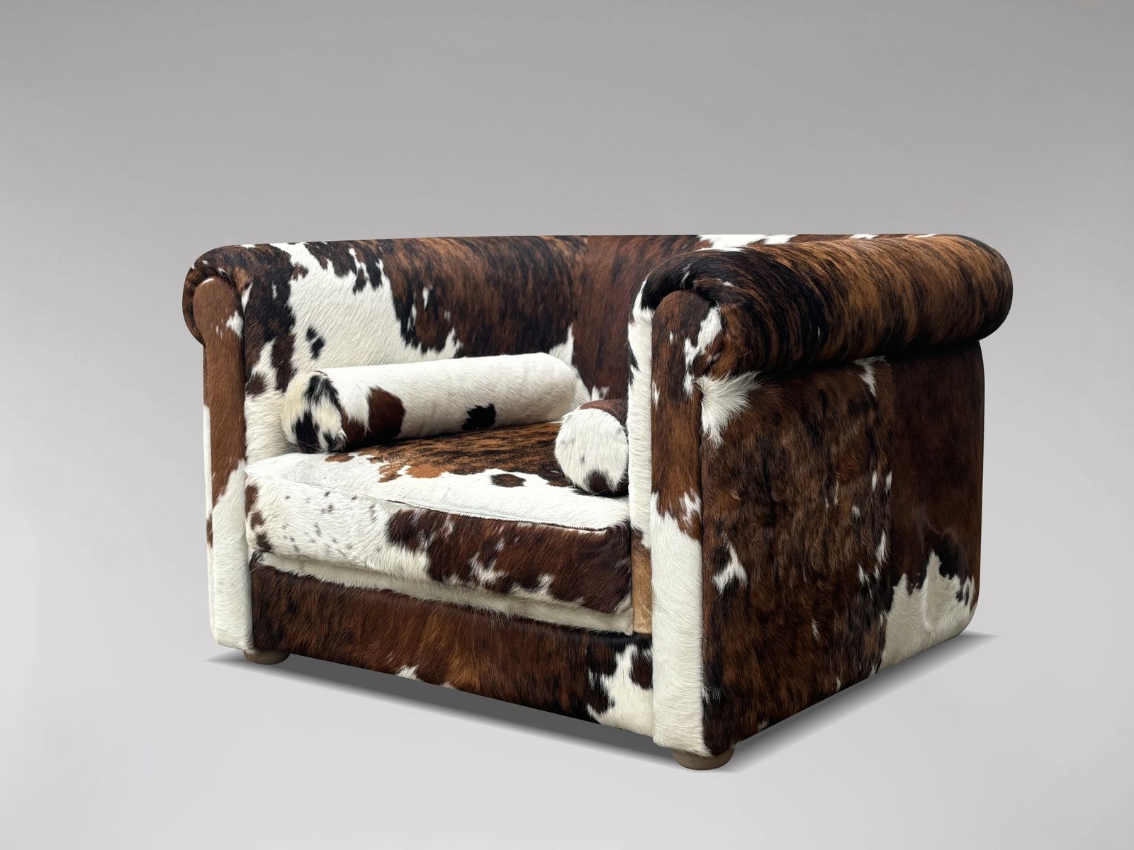Oversized Italian Brown & White Cow Fur Leather Cube Lounge Armchair photo furniture