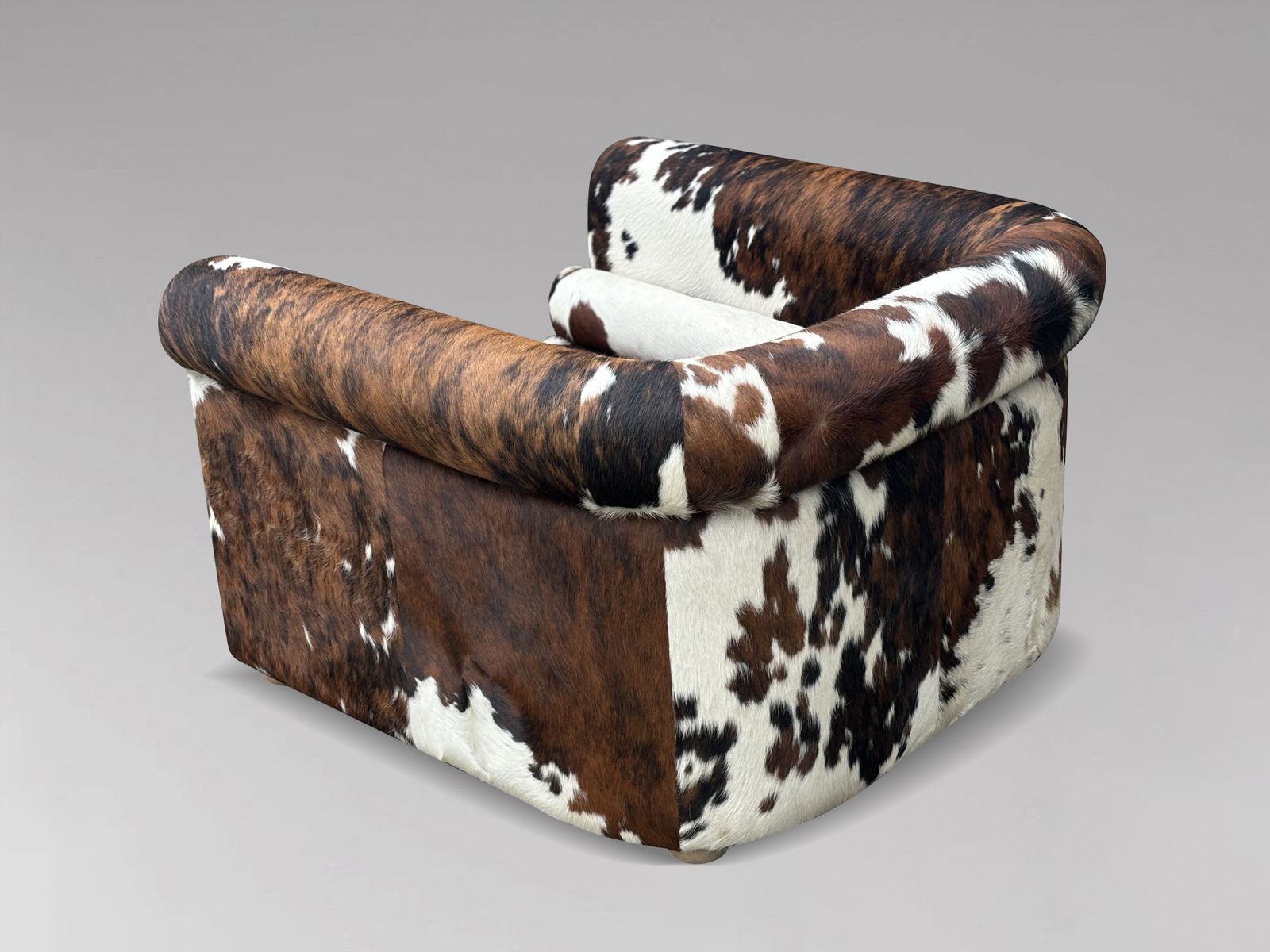 Oversized Italian Brown & White Cow Fur Leather Cube Lounge Armchair photo vinterior