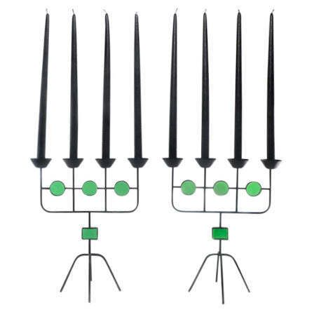 Gunnar Ander Pair Of Green Glass And Wrought Iron Candelabra photo for sale