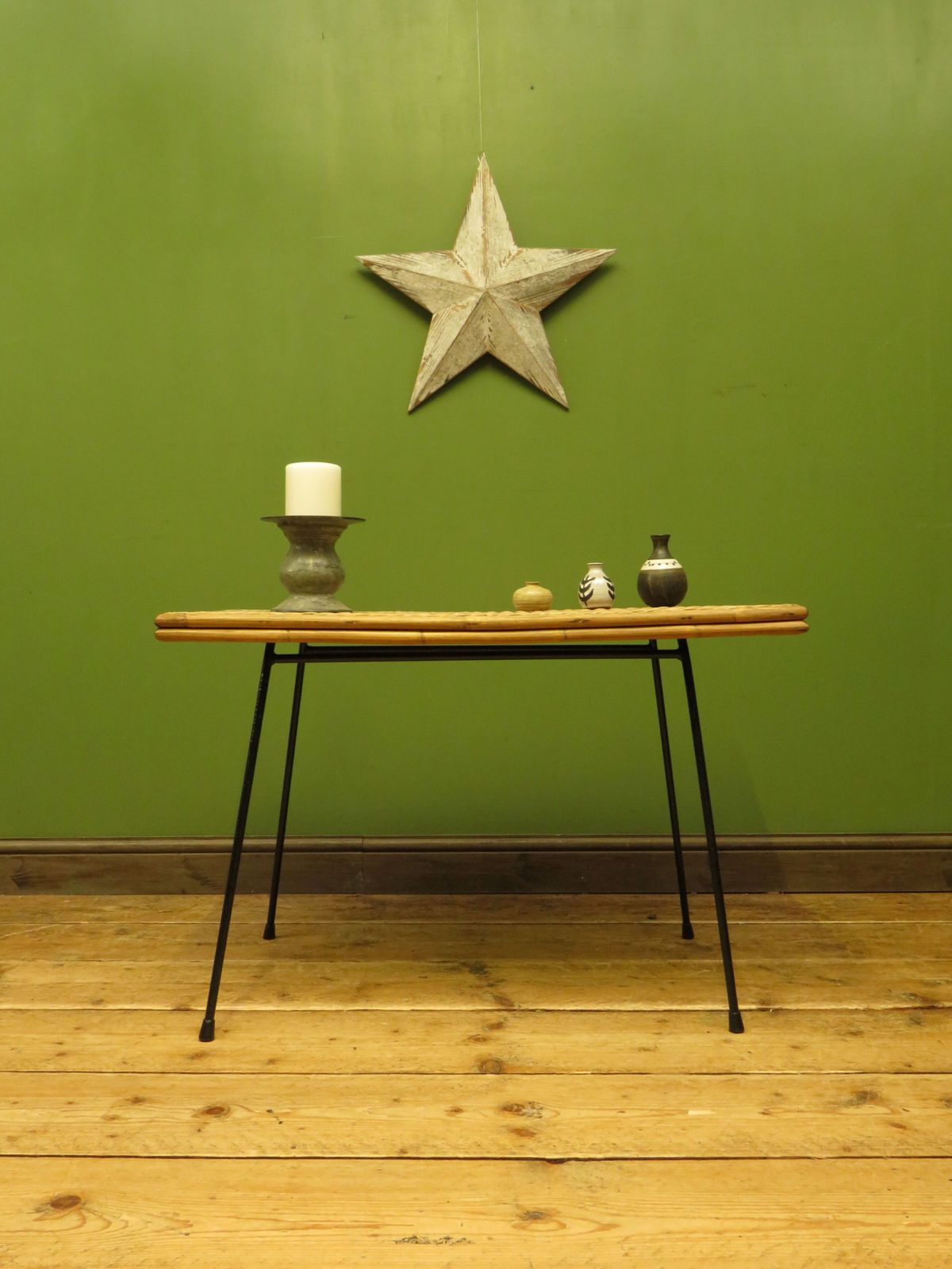 Modernist Bamboo And Rattan Coffee Table With Metal Base photo 185.0