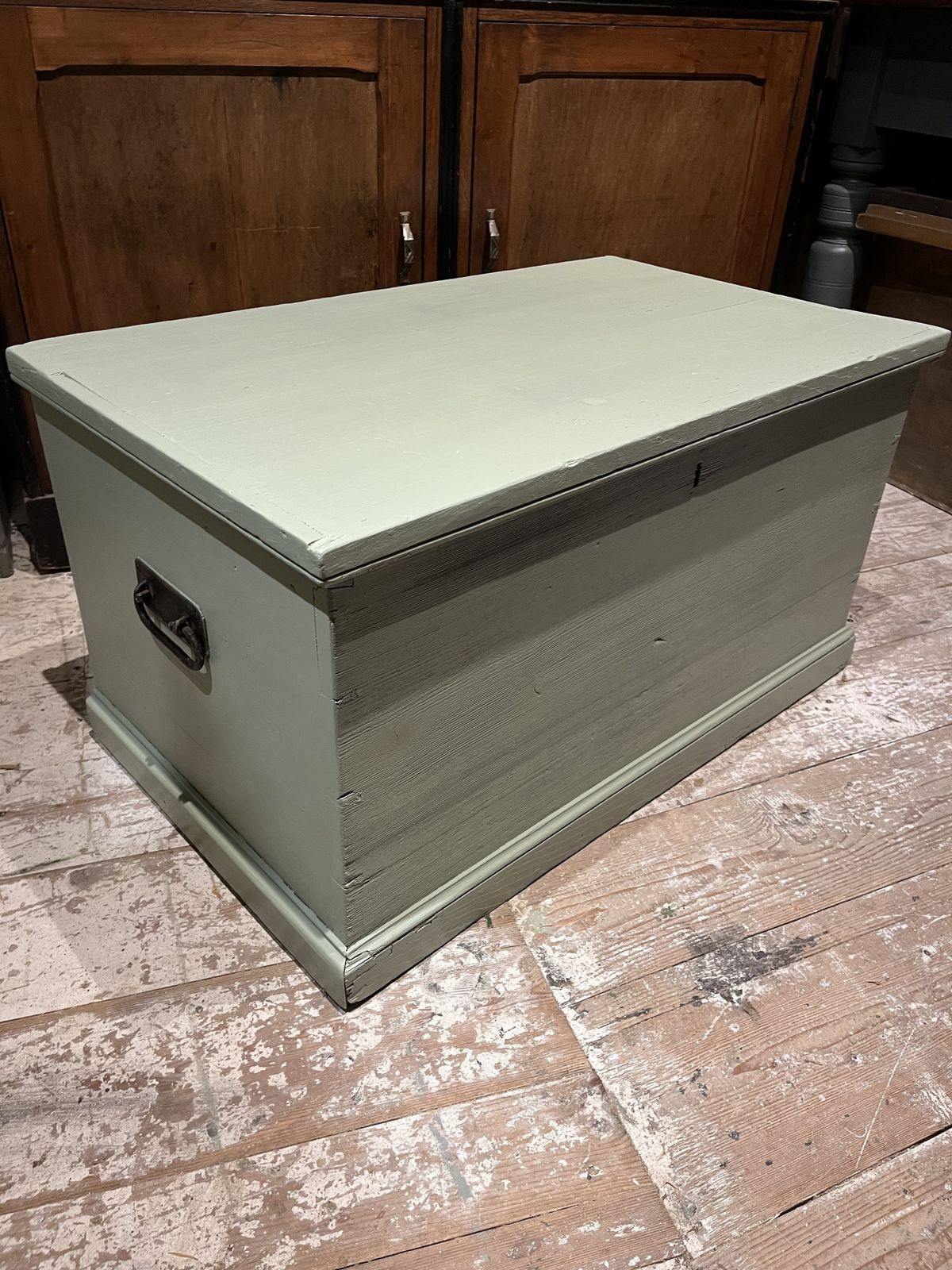 Victorian Pine Blanket Chest Painted In Green Lichen Eggshell Paint photo vintage