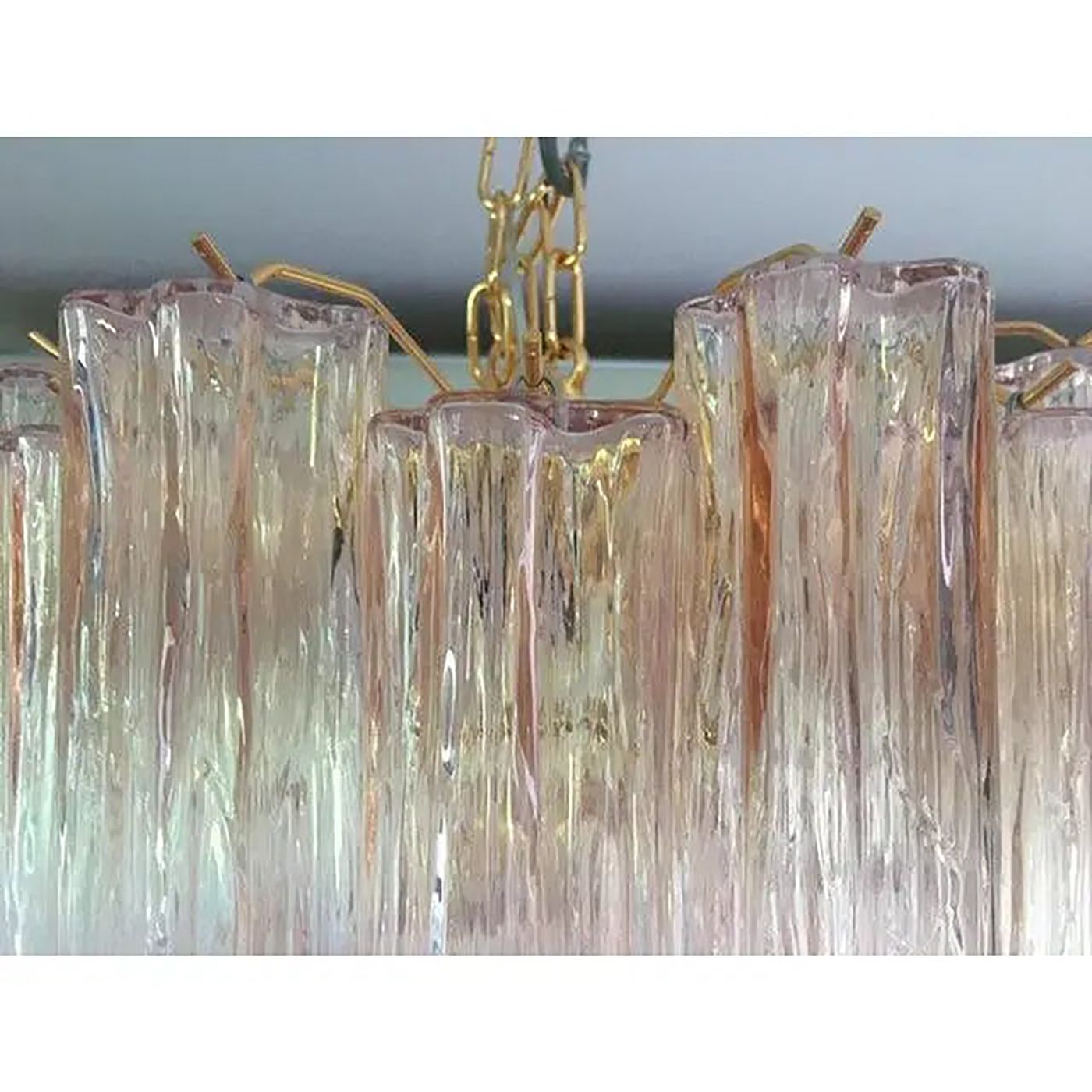 Set Of 2 Contemporary Murano Style Glass Pink "Tronchi" Chandelier With Gold 24k Metal Frame photo vinterior