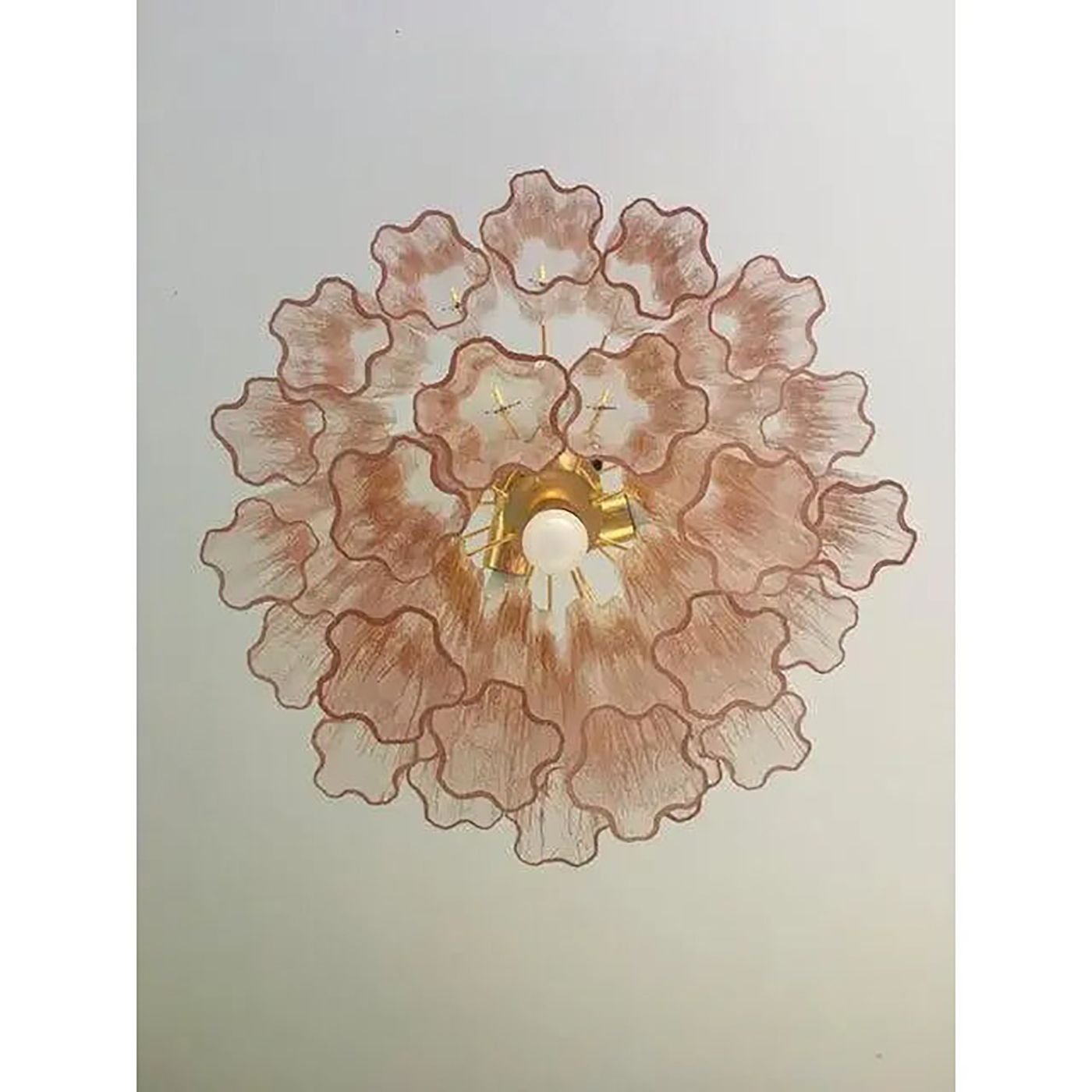 photo for sale Set Of 2 Contemporary Murano Style Glass Pink "Tronchi" Chandelier With Gold 24k Metal Frame