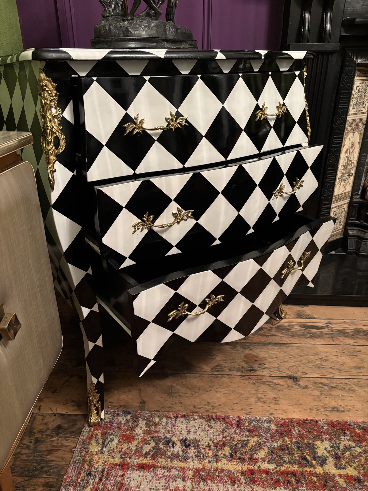 Painted Black And White Harlequin Drawers In A French Style photo furniture