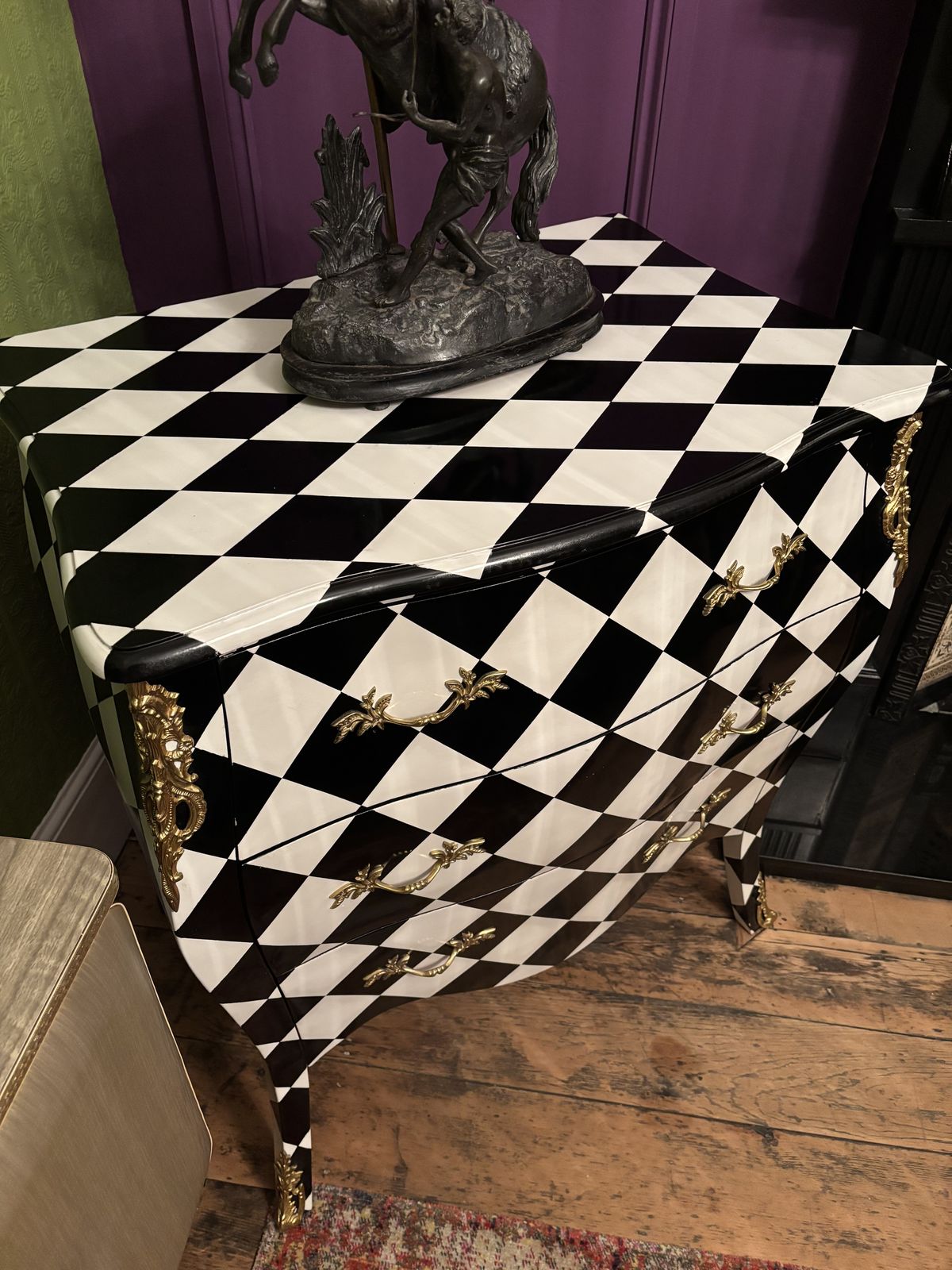 Painted Black And White Harlequin Drawers In A French Style photo 1250.0