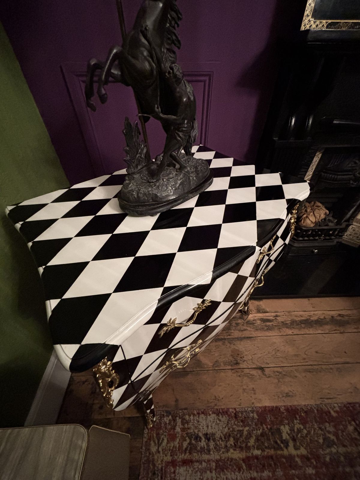Painted Black And White Harlequin Drawers In A French Style photo vinterior