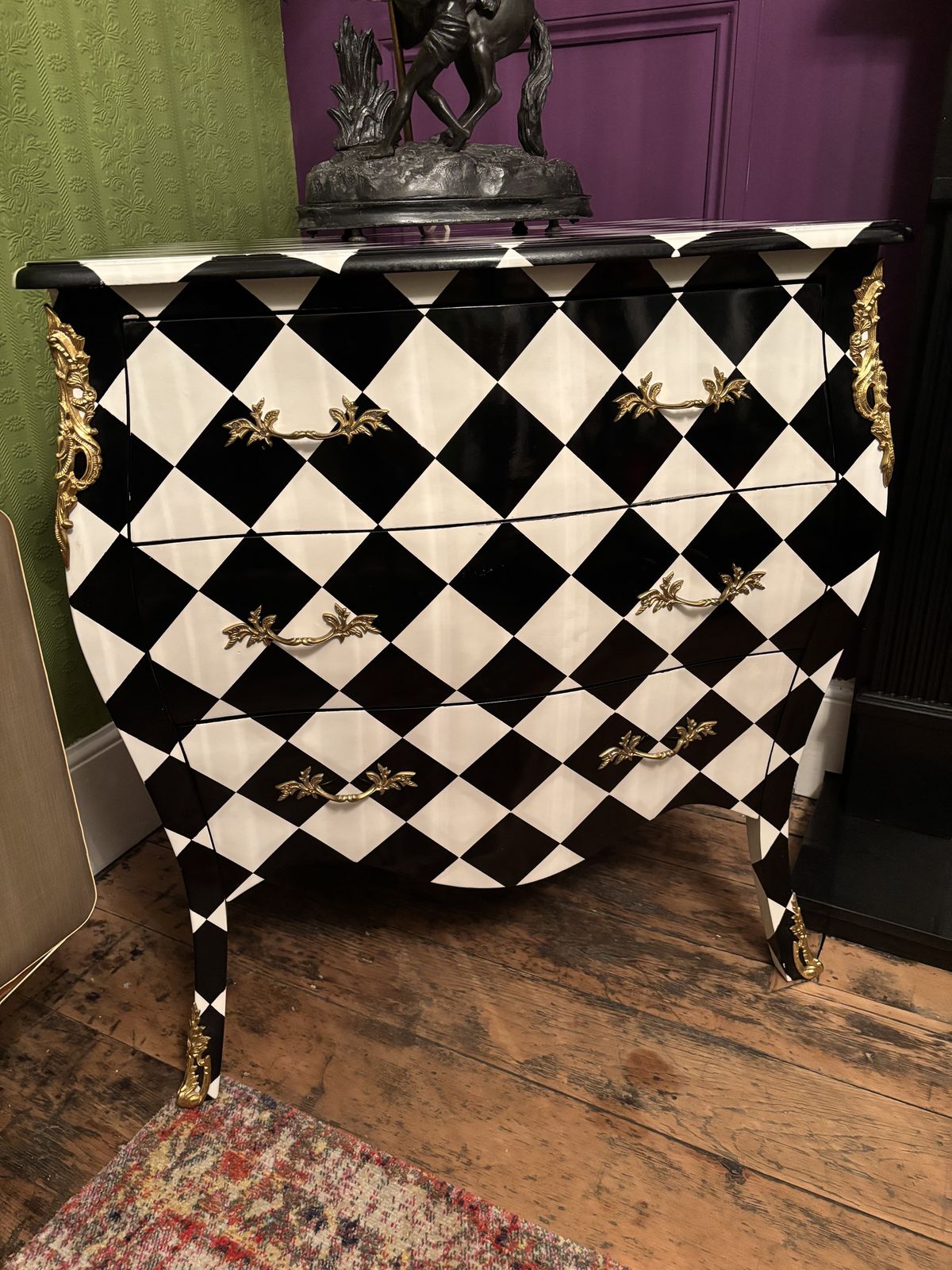 Painted Black And White Harlequin Drawers In A French Style