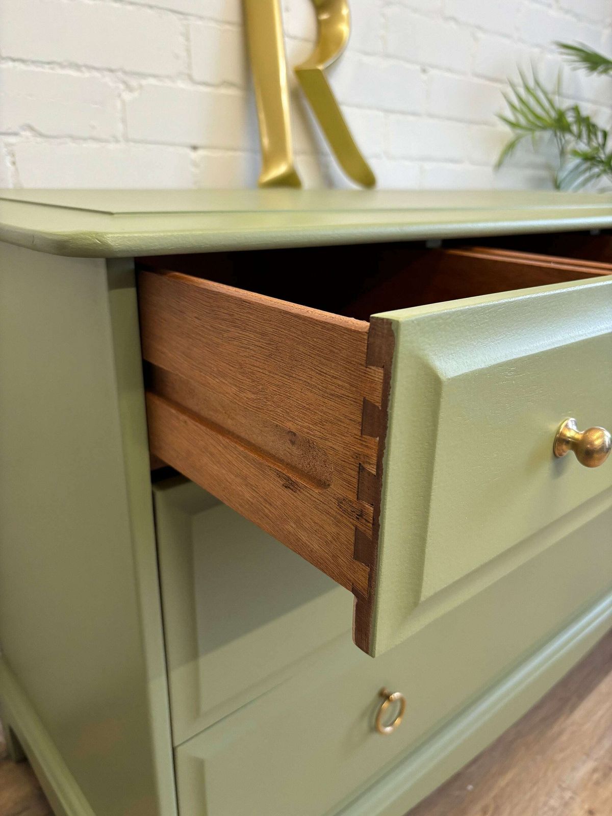 Pair Of Stag Minstrel Chest Of Drawers 4 Over 2 Painted Green photo for sale