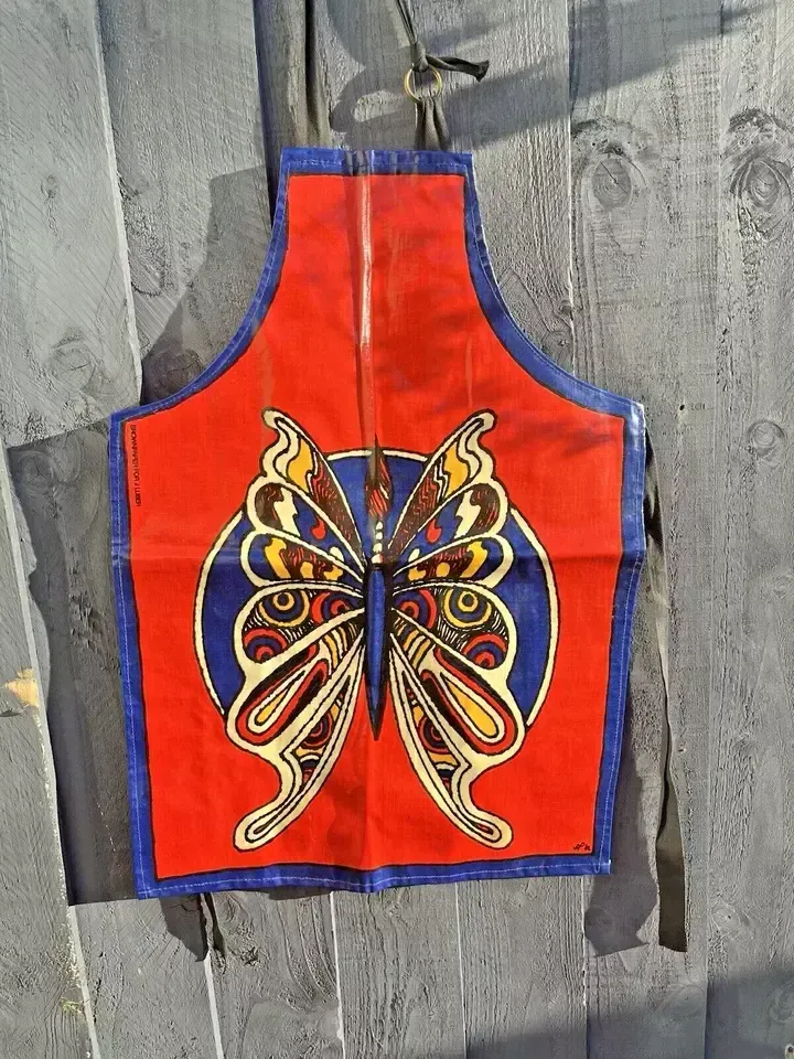 Vintage Retro 60's 70's Orange Vinyl J Luber Butterfly Baking Cooking Apron Chef photo Home Decor