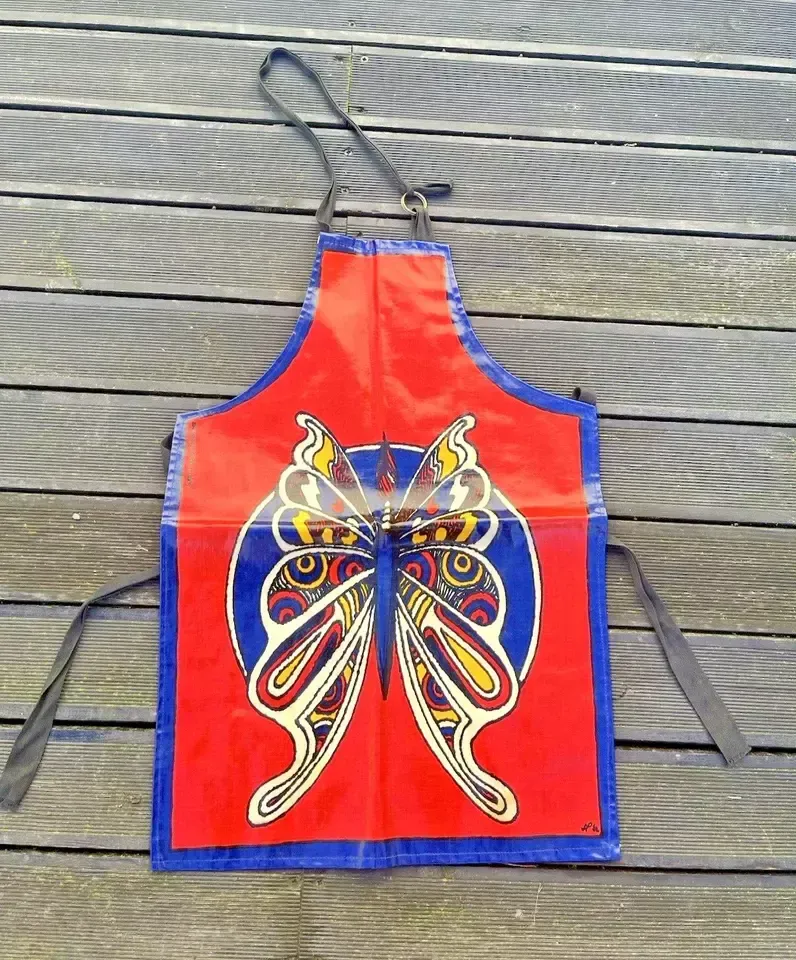 Vintage Retro 60's 70's Orange Vinyl J Luber Butterfly Baking Cooking Apron Chef photo buy