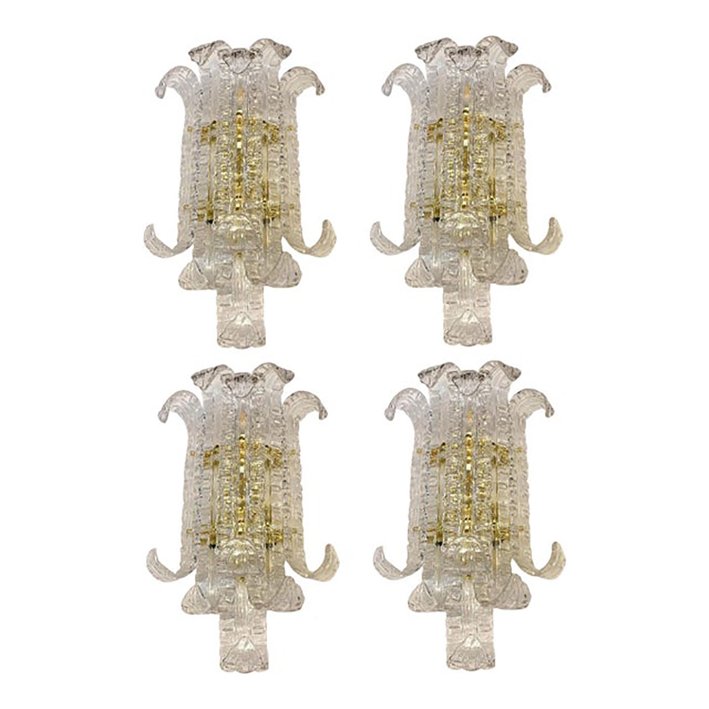 Lot Of 4 Of Contemporary Transparent "Lingue" Murano Style Glass Wall Lamp In Barovier Style