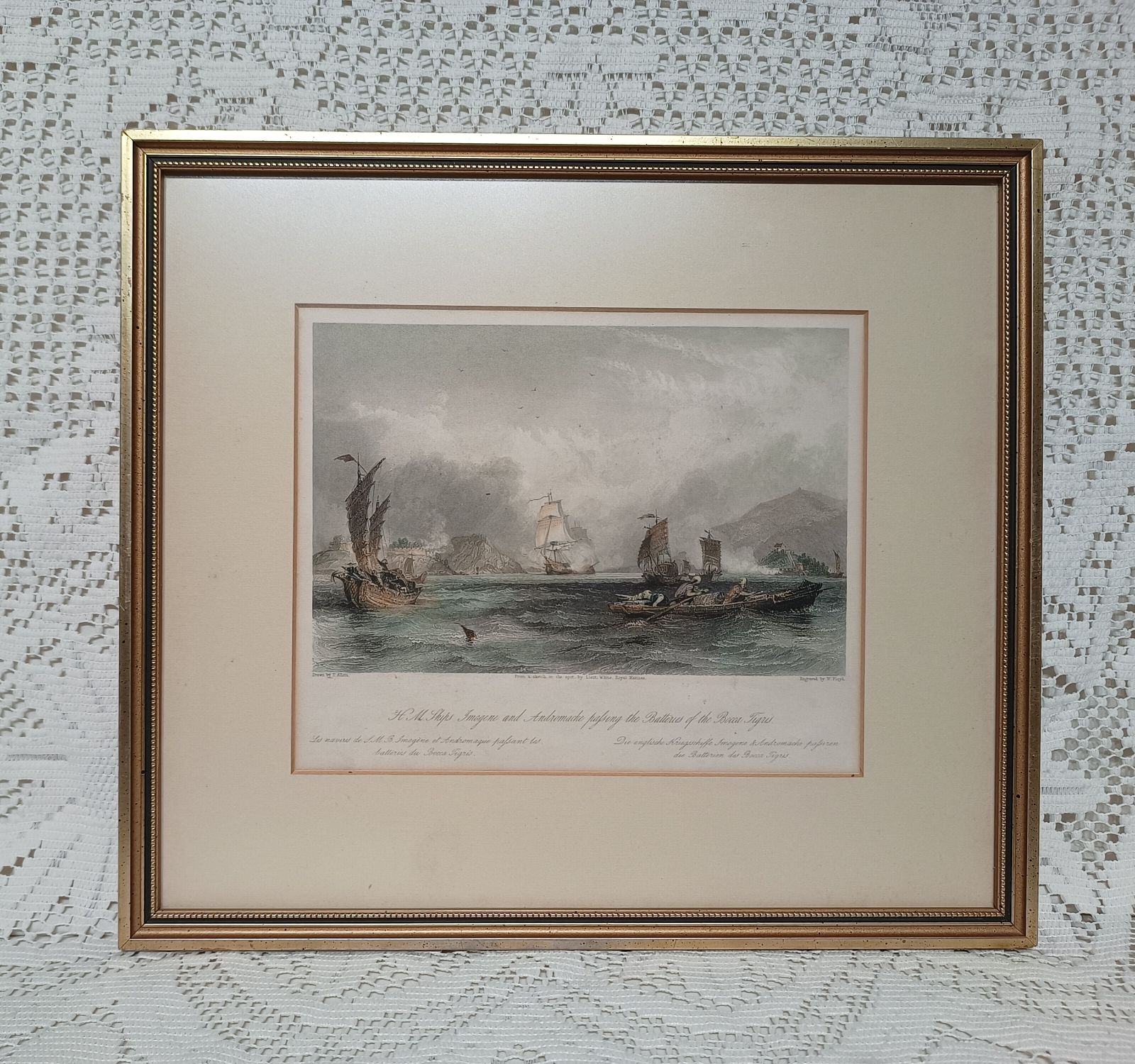 Antique Engraving,Print Nautical H.M.S Imogene And Andromache After Lieut White Royal Marine Framed.