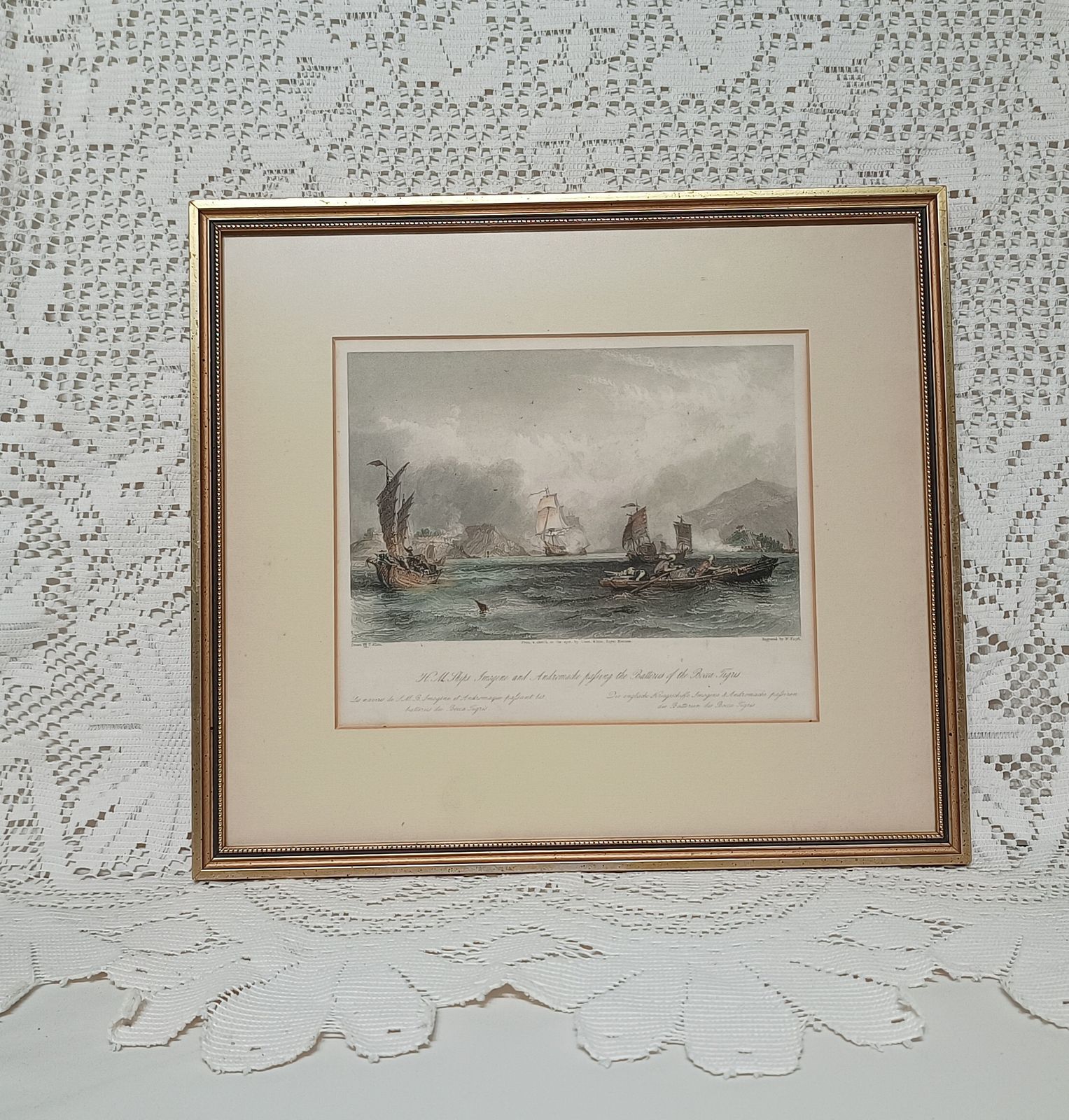 Antique Engraving,Print Nautical H.M.S Imogene And Andromache After Lieut White Royal Marine Framed. photo vinterior