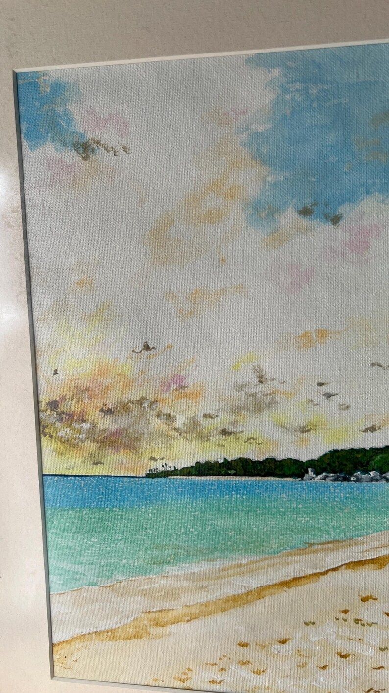 photo furniture Set Of Two Framed Beach Scene Oil Paintings – Coastal Tropical Art