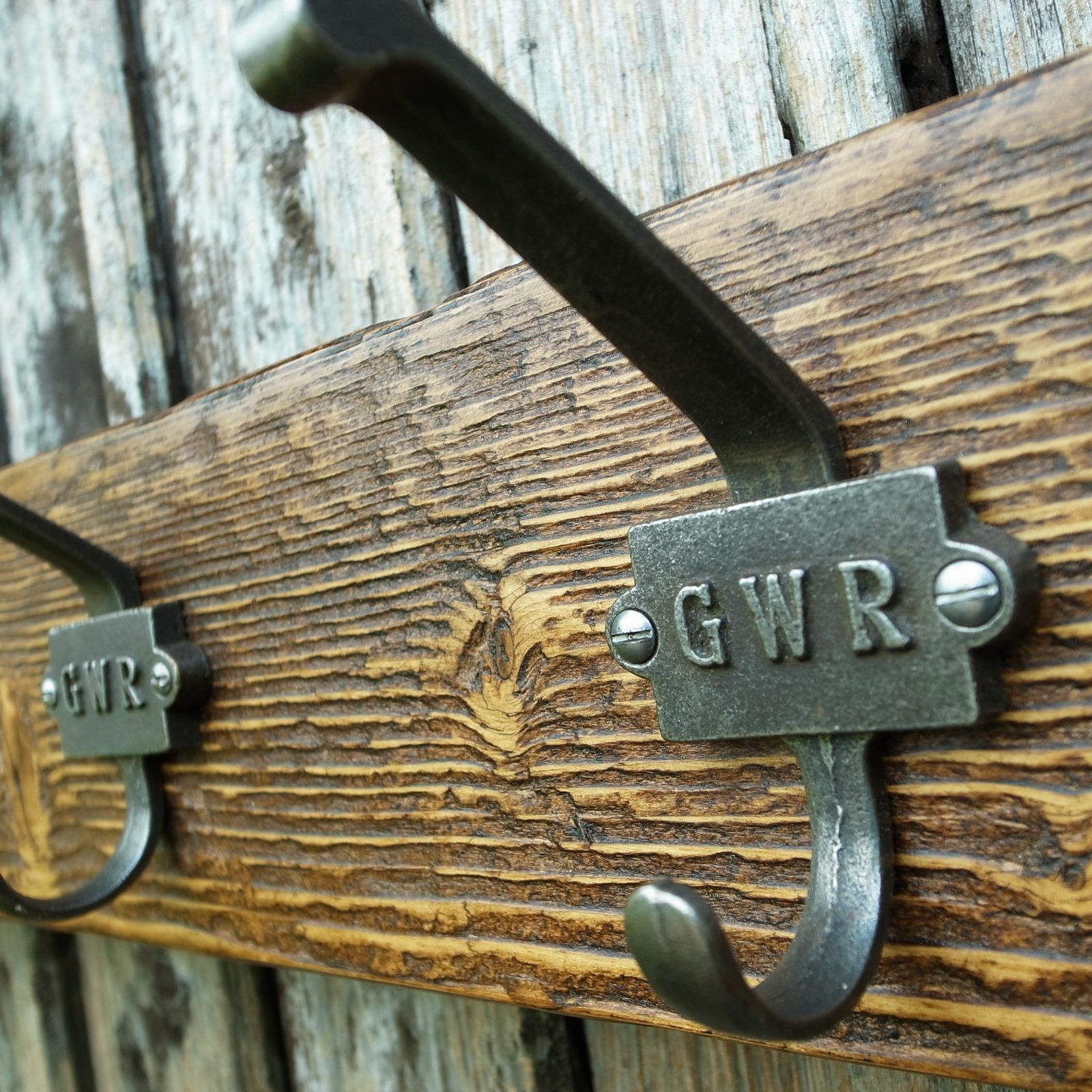 Reclaimed Wooden Coat Rack With Industrial Cast Iron Cloakroom Hooks photo buy