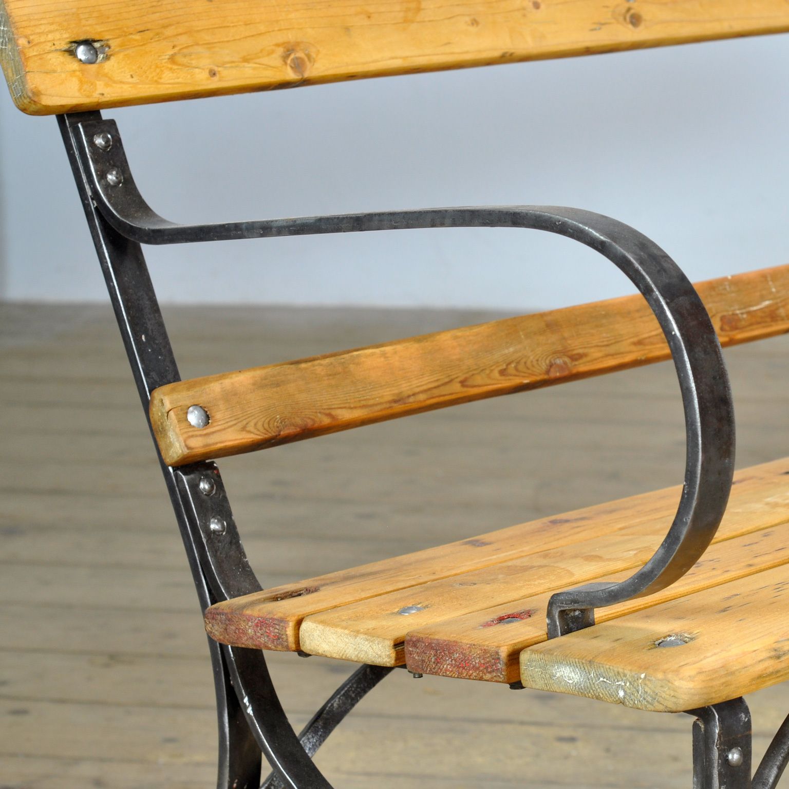 Riveted Iron Park Bench, 1920’s photo vinterior