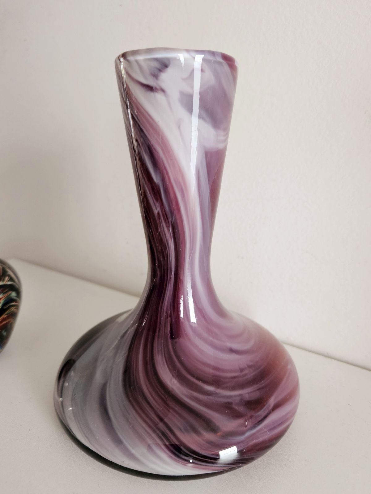 Beautiful Murano Style Glass Vase With Swirled Marbling Effect In Plum Tones photo Home Decor