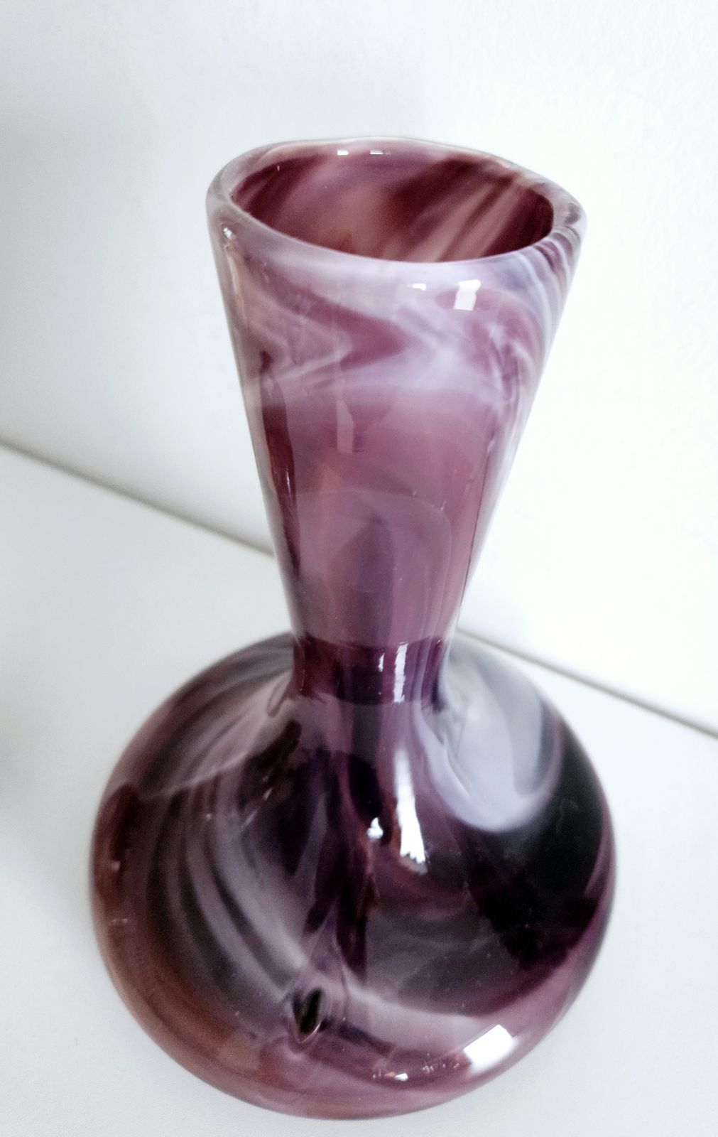 Beautiful Murano Style Glass Vase With Swirled Marbling Effect In Plum Tones photo vintage