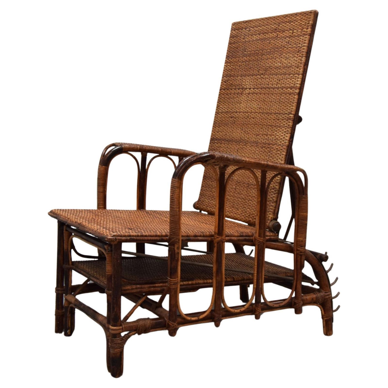 Zeldzame Vintage Bauhaus Rotan & Bamboe Stoel Met Voetenbank Door Erich Dieckmann, 1930