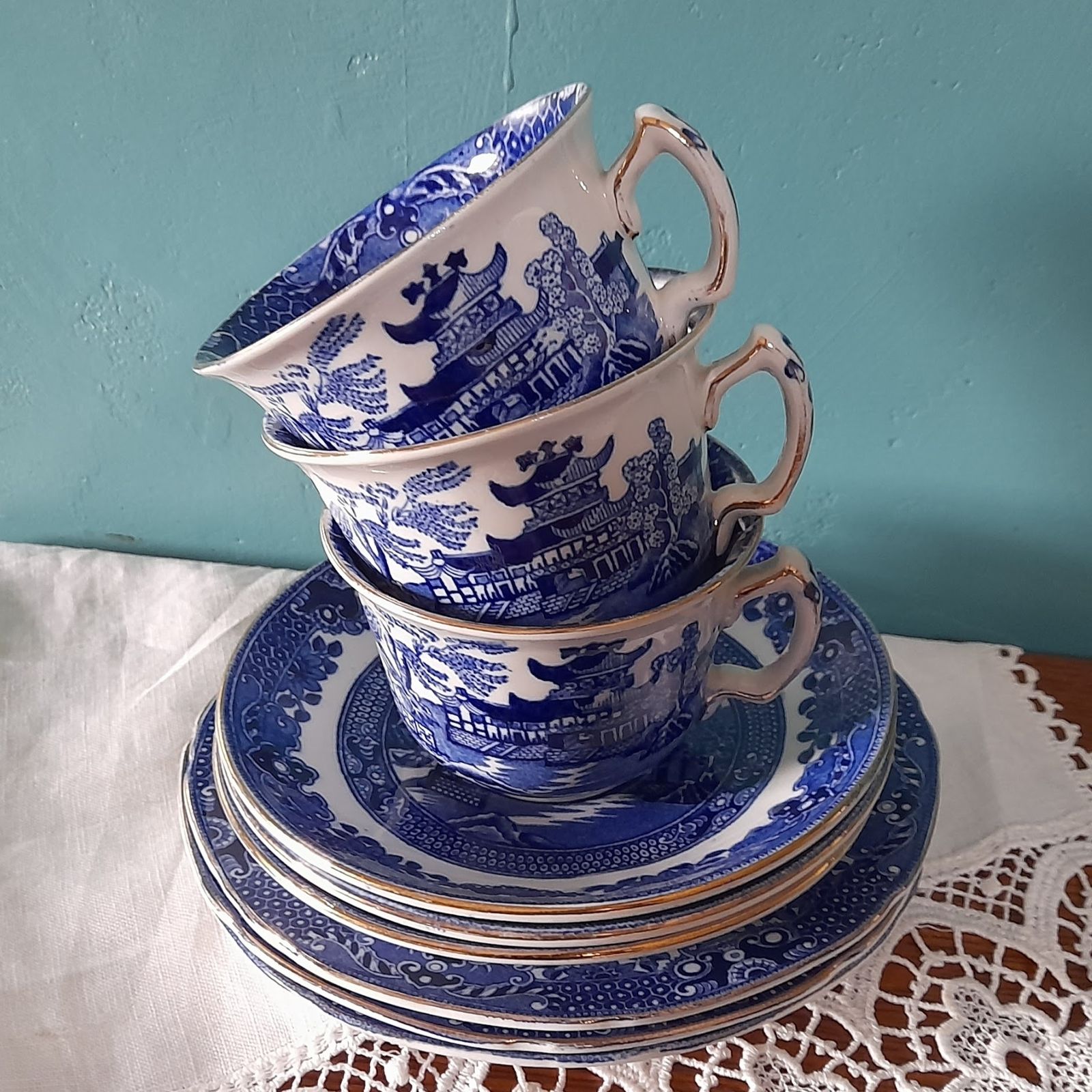 Vintage Burleigh Ware Trio   Teacup, Saucer, And Small Plate   1930s   Made In England photo furniture