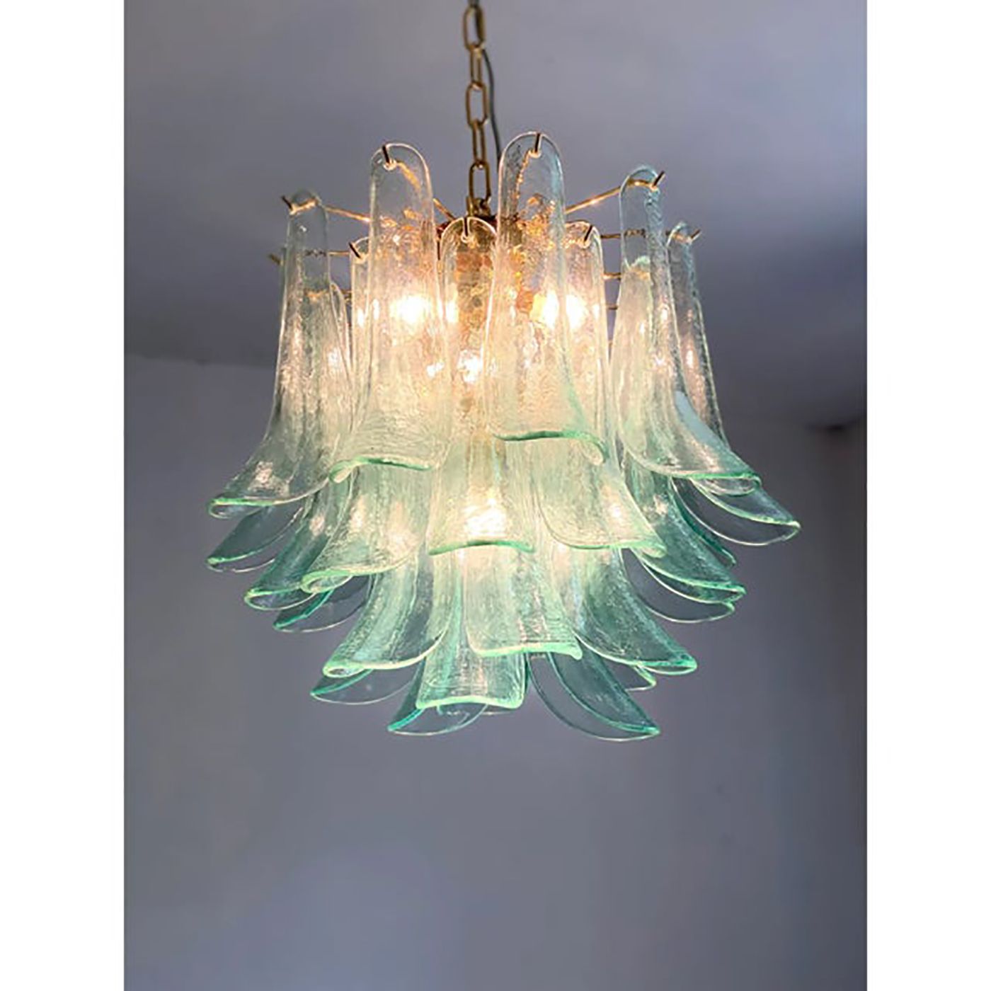 Lot Of 2 Contemporary Green Murano Style Glass "Sella" Chandelier With Gold 24k Metal Frame In Mazzega Style photo furniture