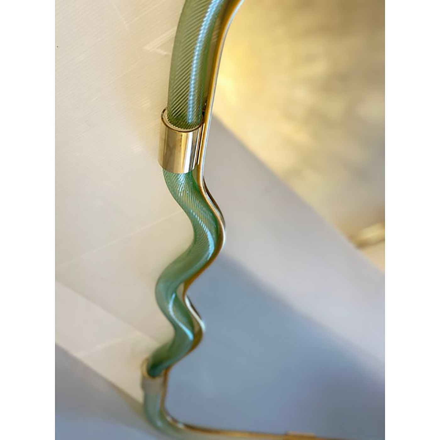 Contemporary Horizzontal Wave Mirror In Green And Gold "Torchon" Torciglione Murano Style Glass photo 8900.0