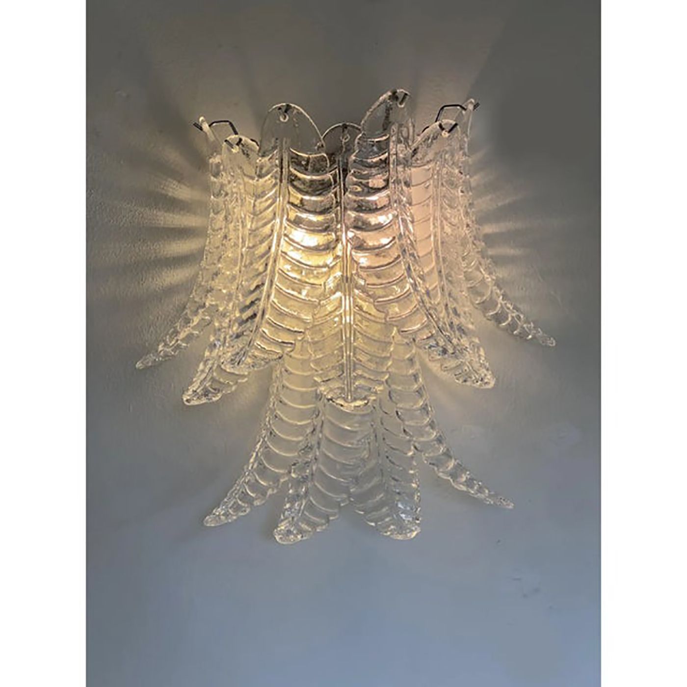 Set Of 4 Transparent “Felci” Murano Style Glass Wall Sconces photo for sale