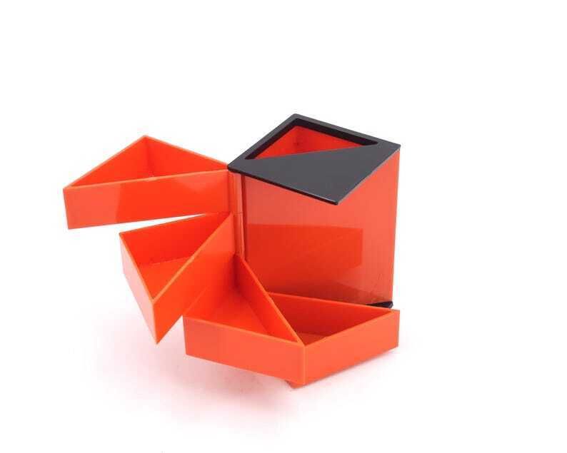 French Orange Plastic Desk Organizer With Swivel Drawers And Pencil Pot, 1970s / Design, Space Age, Pop, Joe Colombo Bobby Style photo for sale