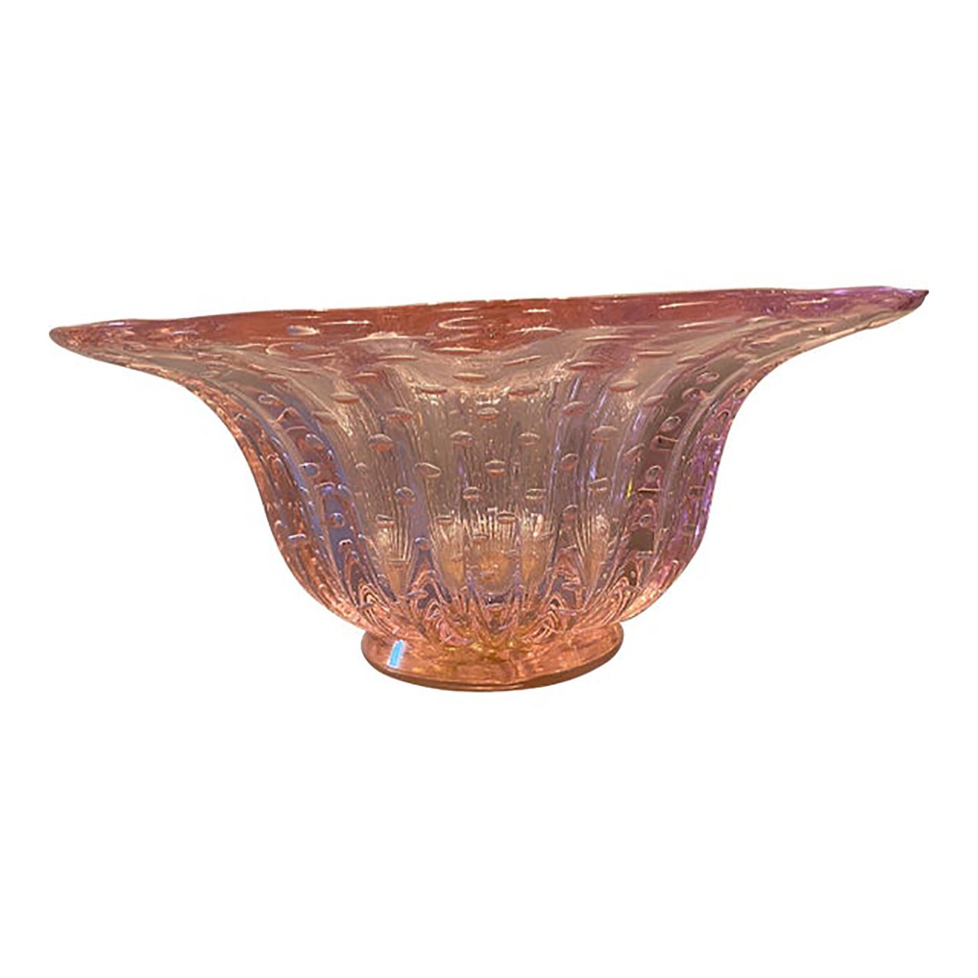 Murano Style Glass Pink Vase With Gold And Bubble Air Round Shape