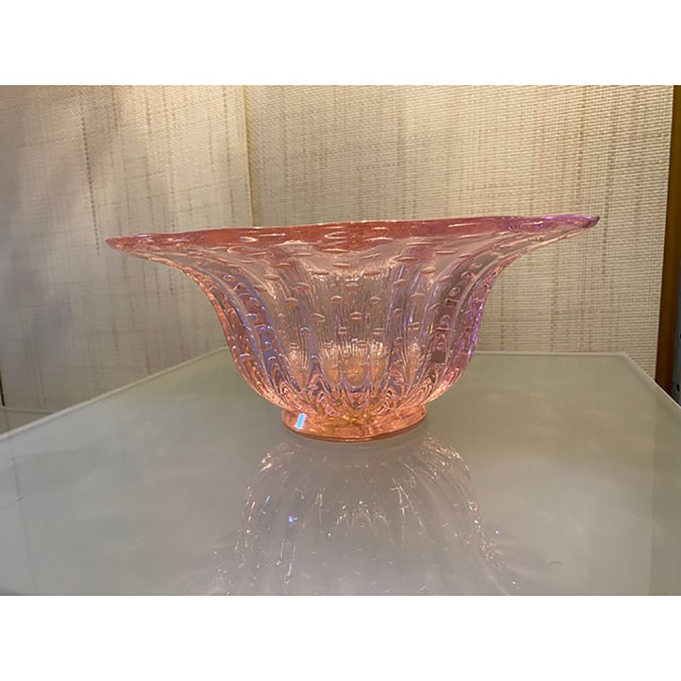 Murano Style Glass Pink Vase With Gold And Bubble Air Round Shape photo furniture