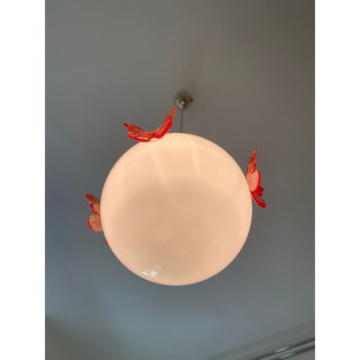 photo furniture Italian Murano Style Glass Opalino Pendant With Red Butterfly
