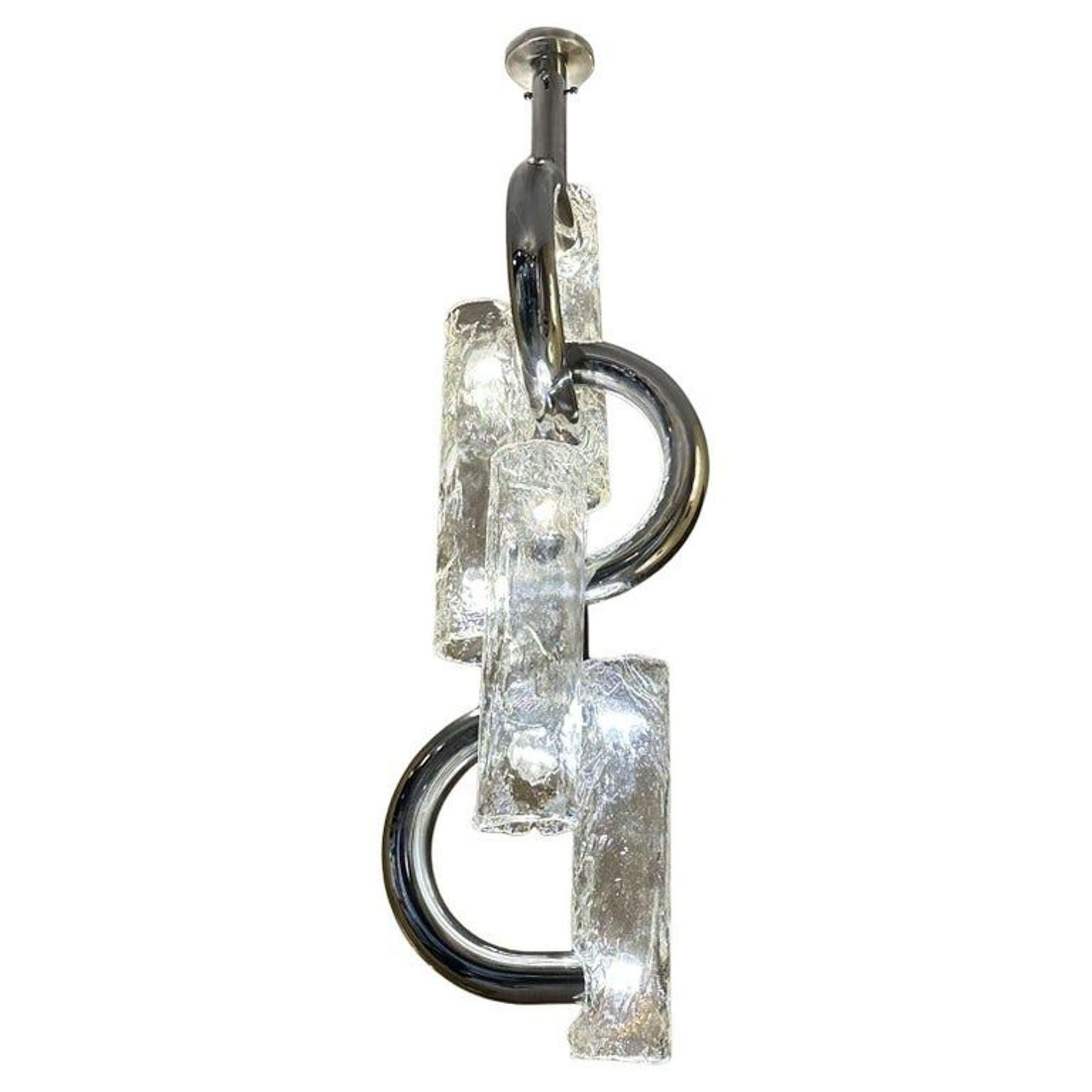 Rare Chandelier By Aldo Nason For Mazzega In Chrome And Murano Glass