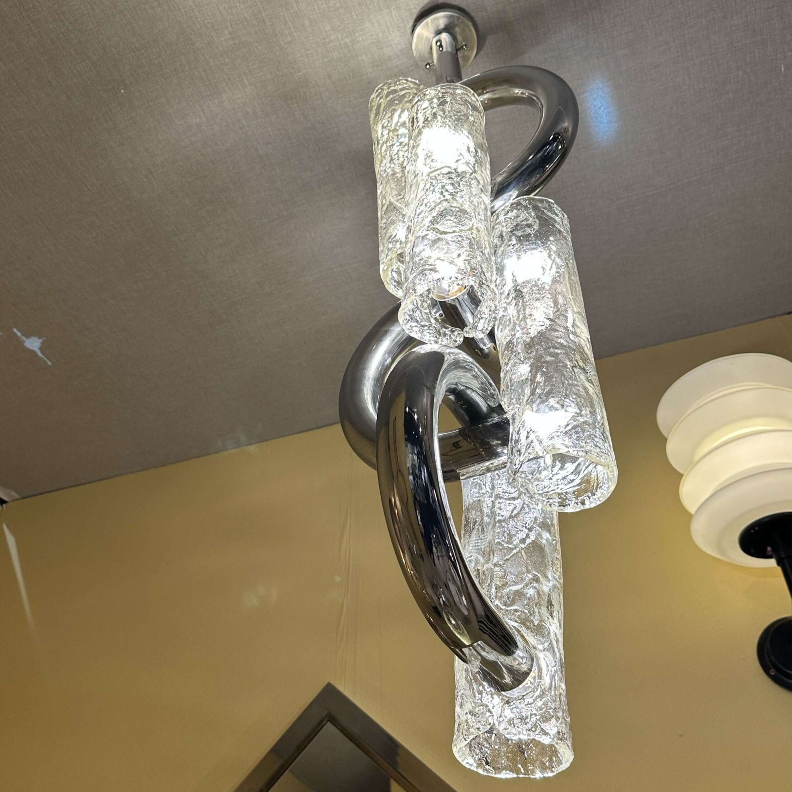 Rare Chandelier By Aldo Nason For Mazzega In Chrome And Murano Glass photo vintage